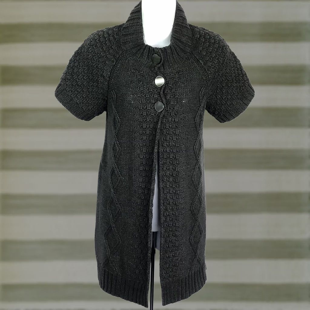 Vintage Mac & Jac Cardigan Sweater M Gray Cable Knit Button Whimsy Goth Cottage Size M / US 6-8 / IT 42-44 - 1 Thumbnail