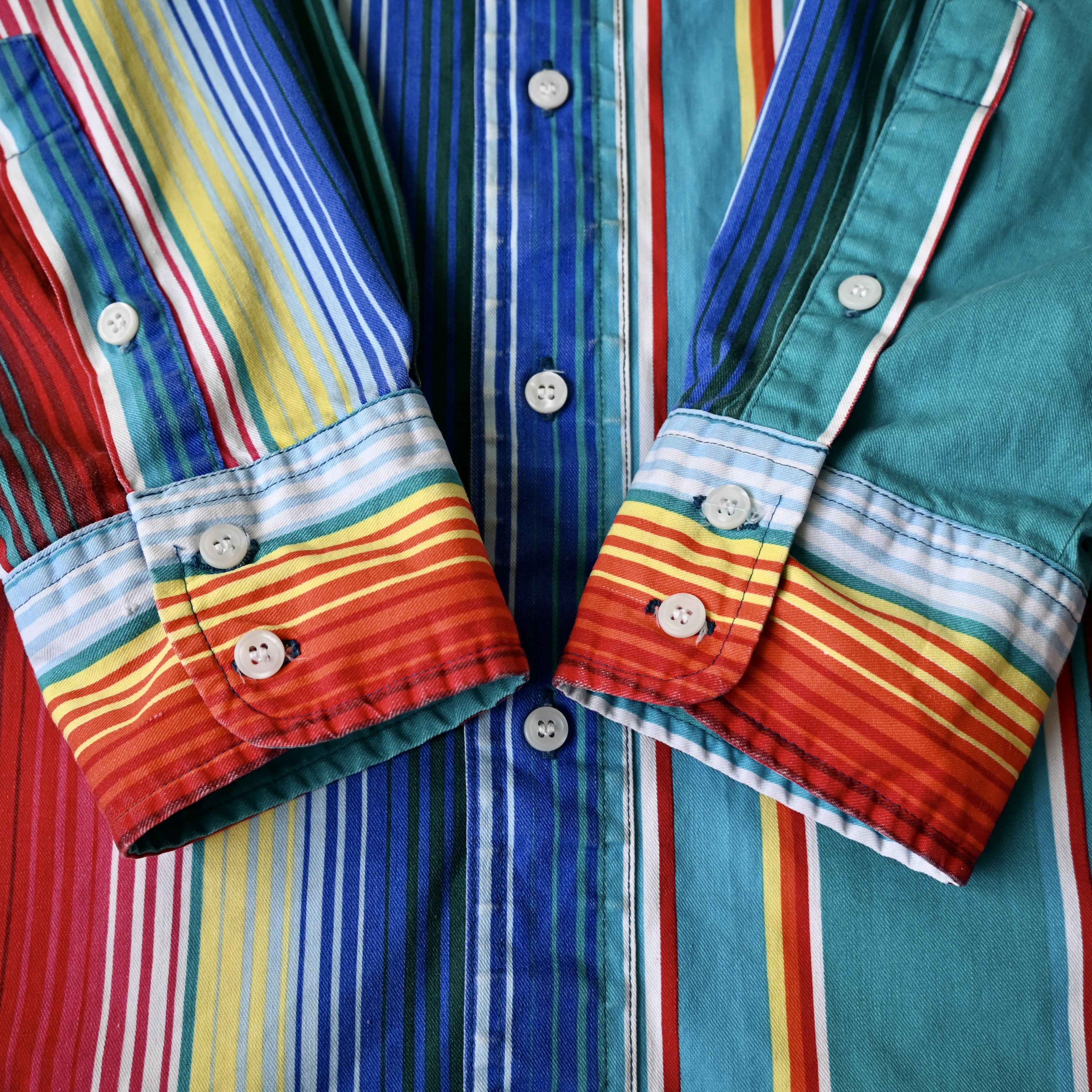 Vintage VTG Wrangler teal base sunlight stripe cotton western shirt Size US L / EU 52-54 / 3 - 8 Thumbnail