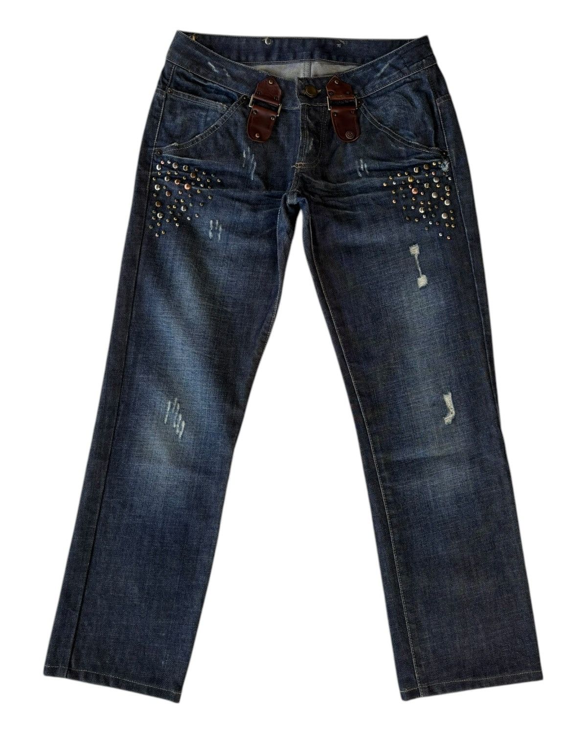 Japanese Brand Anna Biagini Leopard Pocket Studded Distressed Denim Jeans Size 30" / US 8 / IT 44 - 2 Thumbnail
