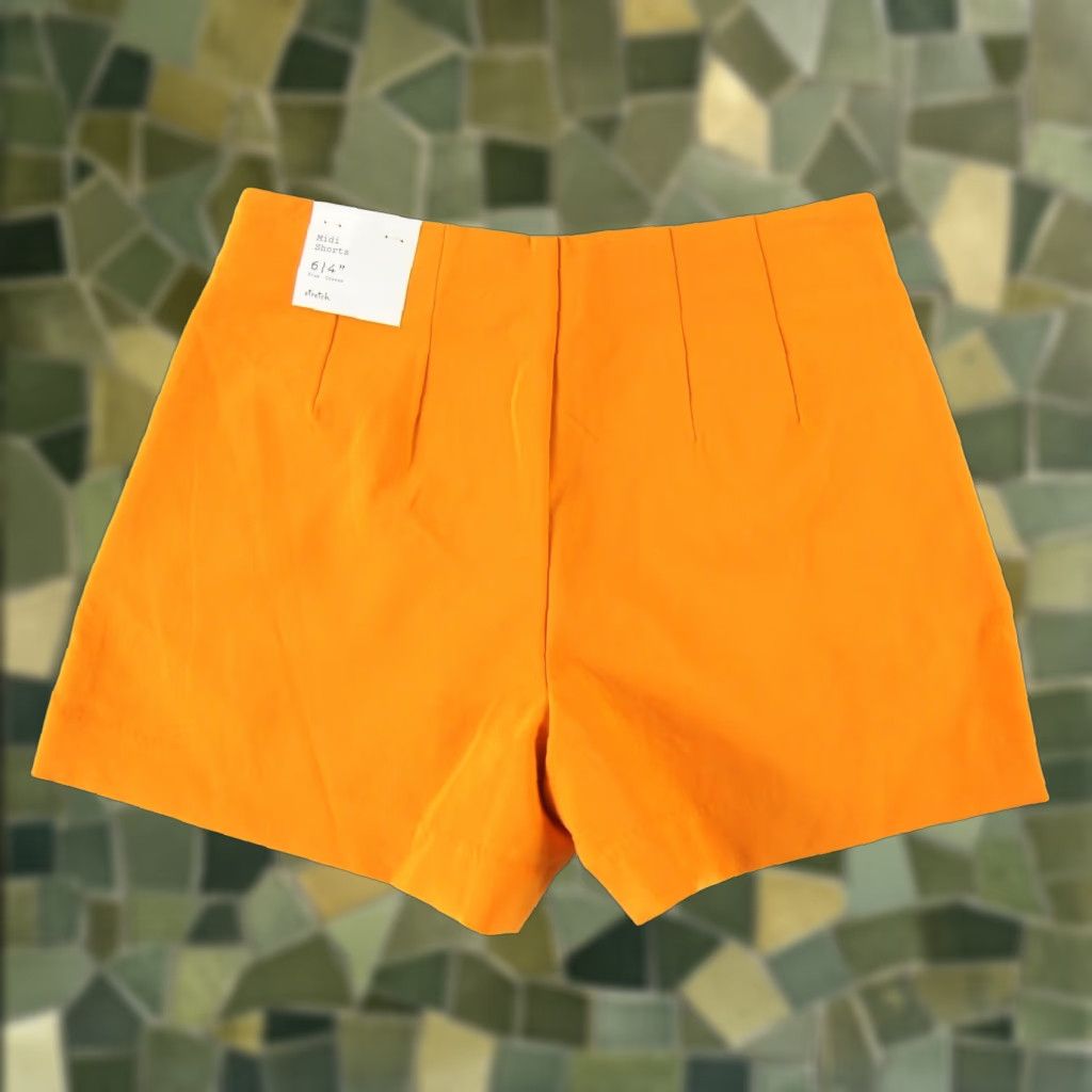 Vintage A New Day NWT Neon Orange Pleated Pocket Midi Chino Shorts Women Size 6 Size 28" / US 6 / IT 42 - 1 Thumbnail
