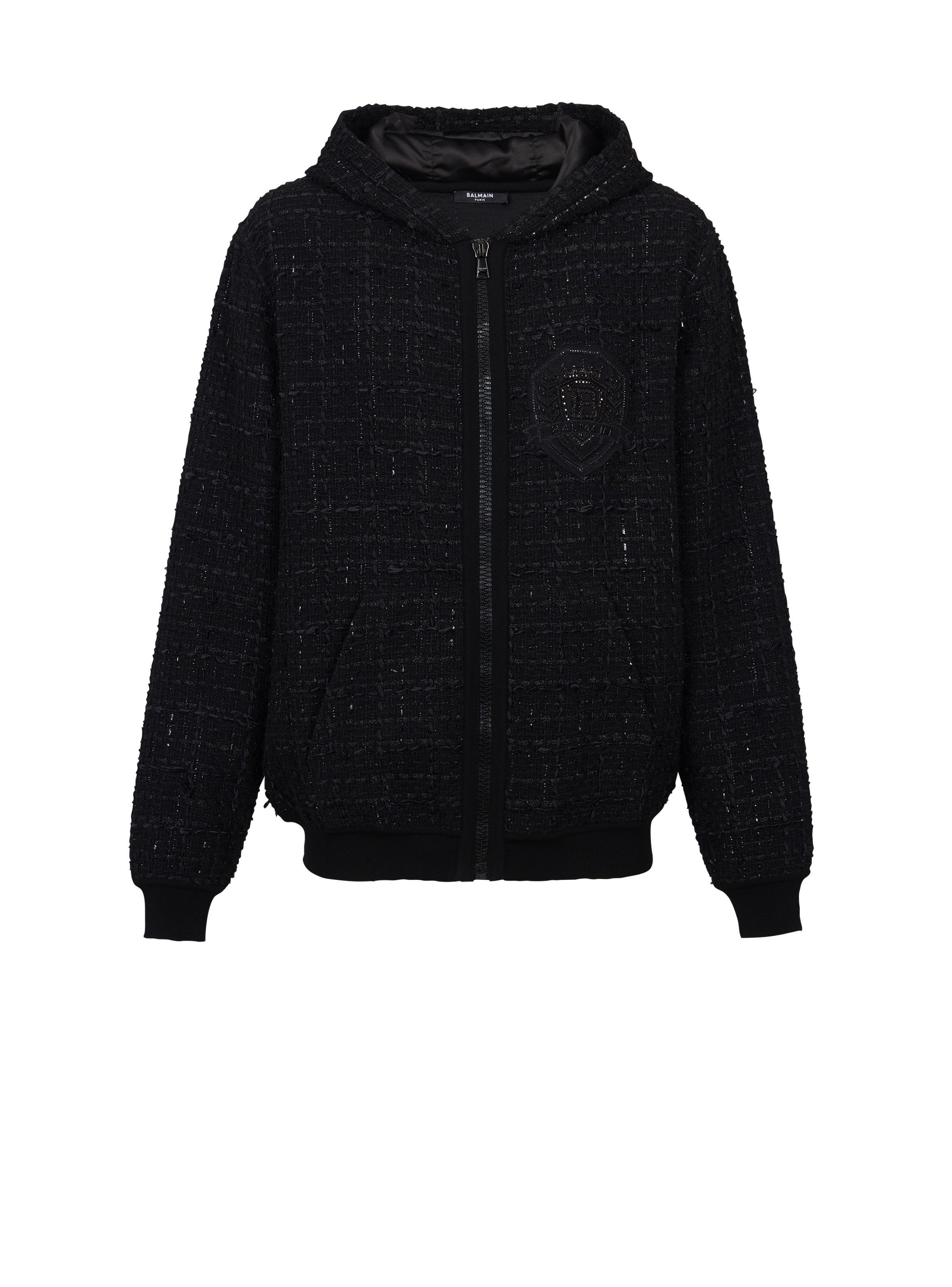 Balmain o1s1wg110925 Tweed Hooded jacket in Black Size US L / EU 52-54 / 3 - 1 Thumbnail