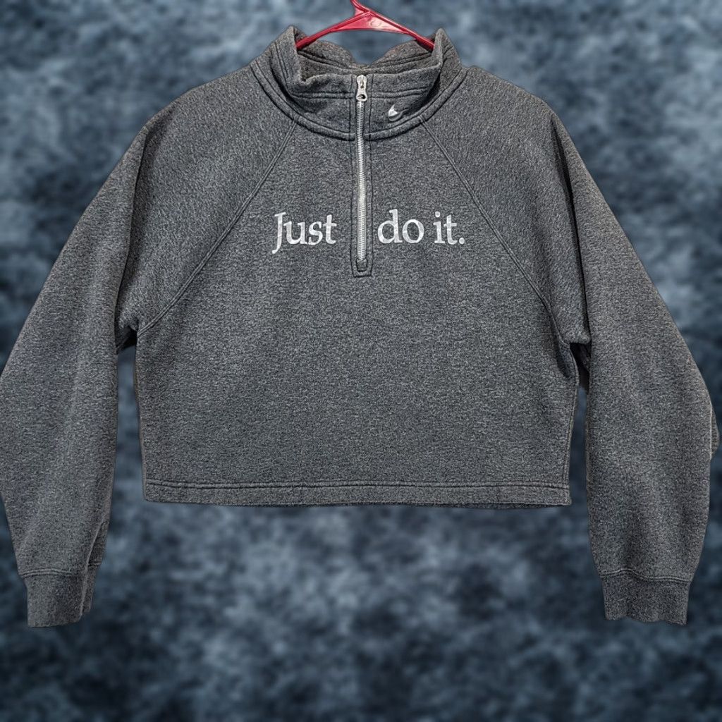 Nike VINTAGE NIKE Funnel-Neck 1/2 Zip Sweater Womens S Gray Silver Crop Athleisure Sweatshirt Size S / US 4 / IT 40 - 1 Thumbnail