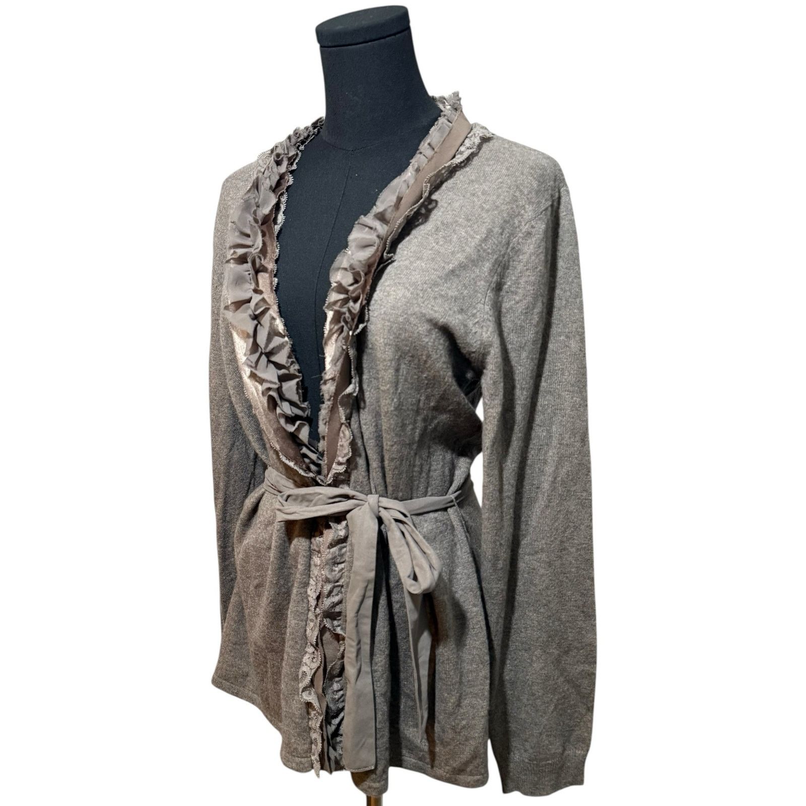 Other Peck & Peck Cardigan Sweater Wool Cashmere Ruffles Brown XL Size XL / US 12-14 / IT 48-50 - 7 Thumbnail