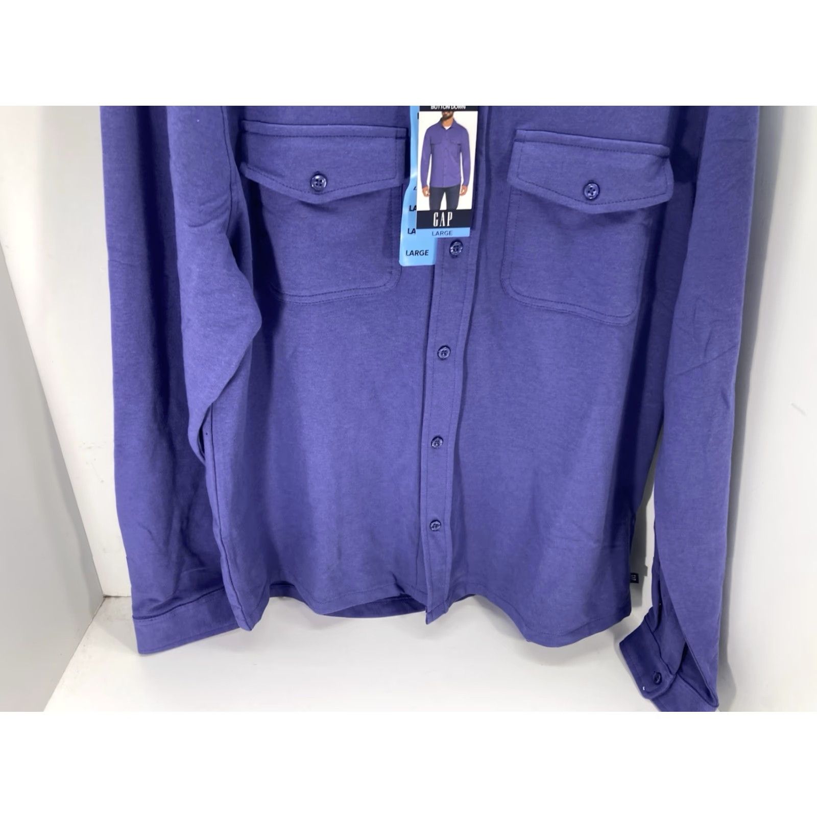 Gap Gap Knit Shirt Men L Blue Purple Button Long Sleeve Cotton Blend Stretch NWT Size US L / EU 52-54 / 3 - 3 Thumbnail