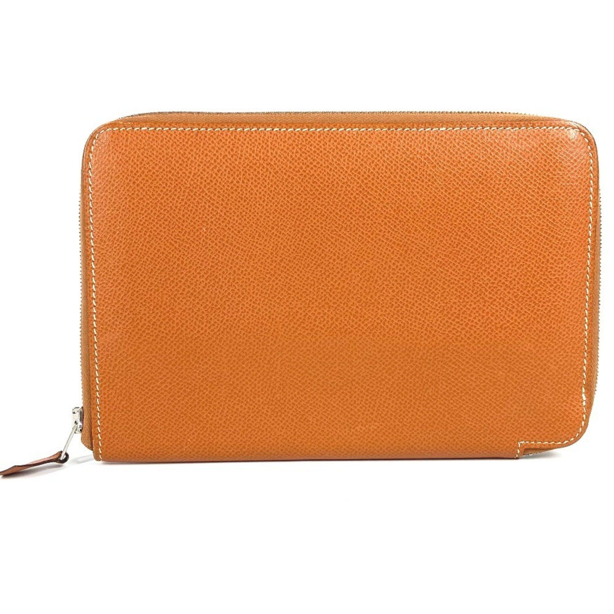 HERMES Azap Combined Long Wallet with Round Zipper Travel Case Epson Gold for Men and Women