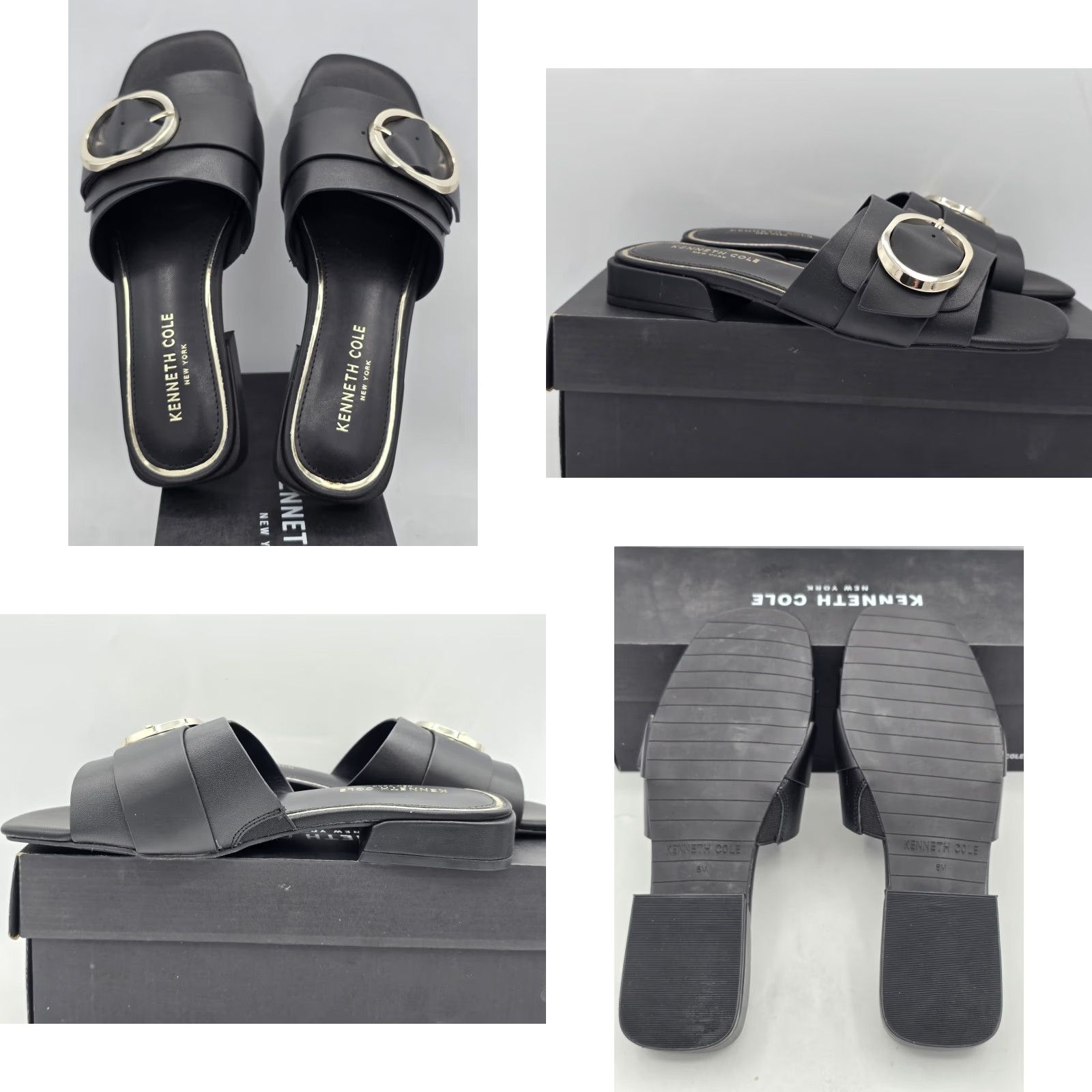 Kenneth Cole Kenneth Cole New York Women's Ingrid Sandal Black/Gold Sz 8 M - Shoes - Sandal - Leather - Slip-On - Adult - Female Size US 8 / IT 38 - 8 Thumbnail