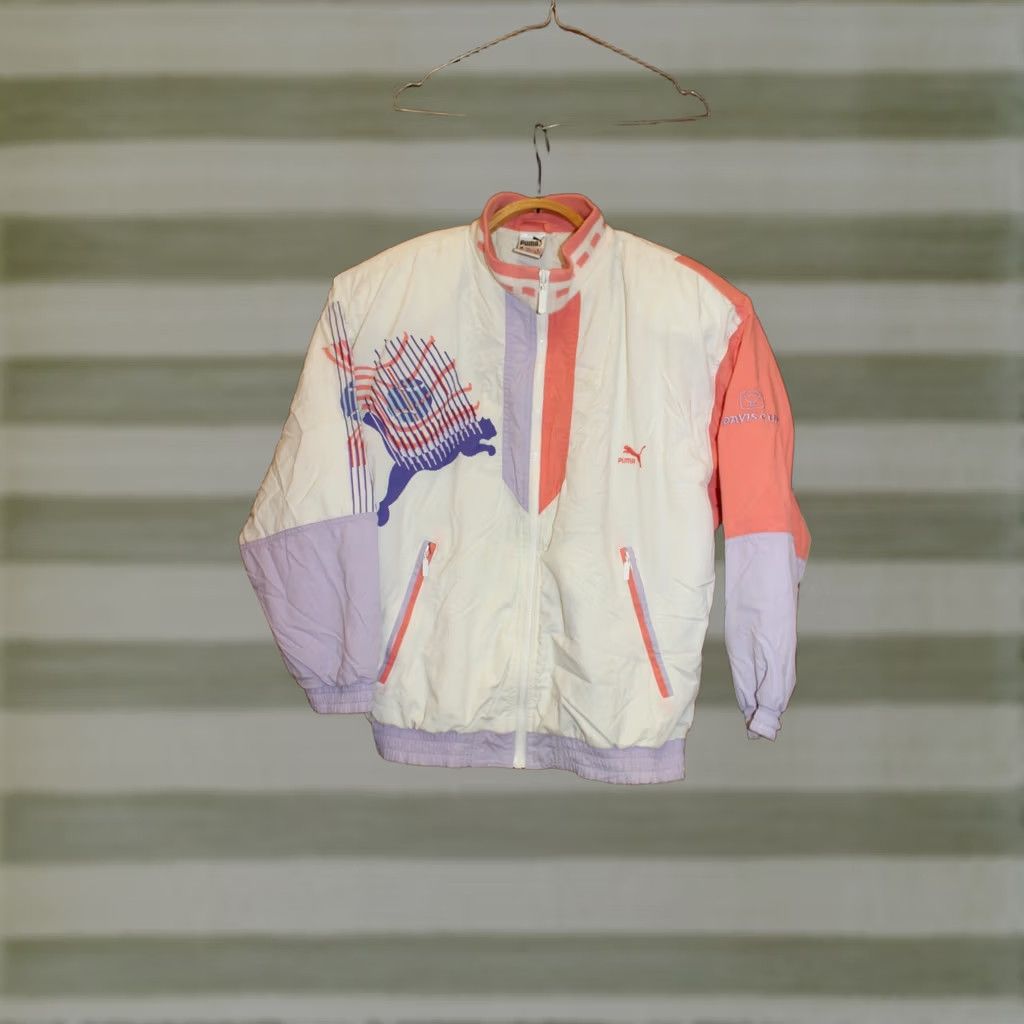Puma VINTAGE Puma Davis Cup Jacket Women Tennis - Cotton - Size S - Creme/Pink/White - Long Sleeve - Zip Closure Size S / US 4 / IT 40 - 1 Thumbnail