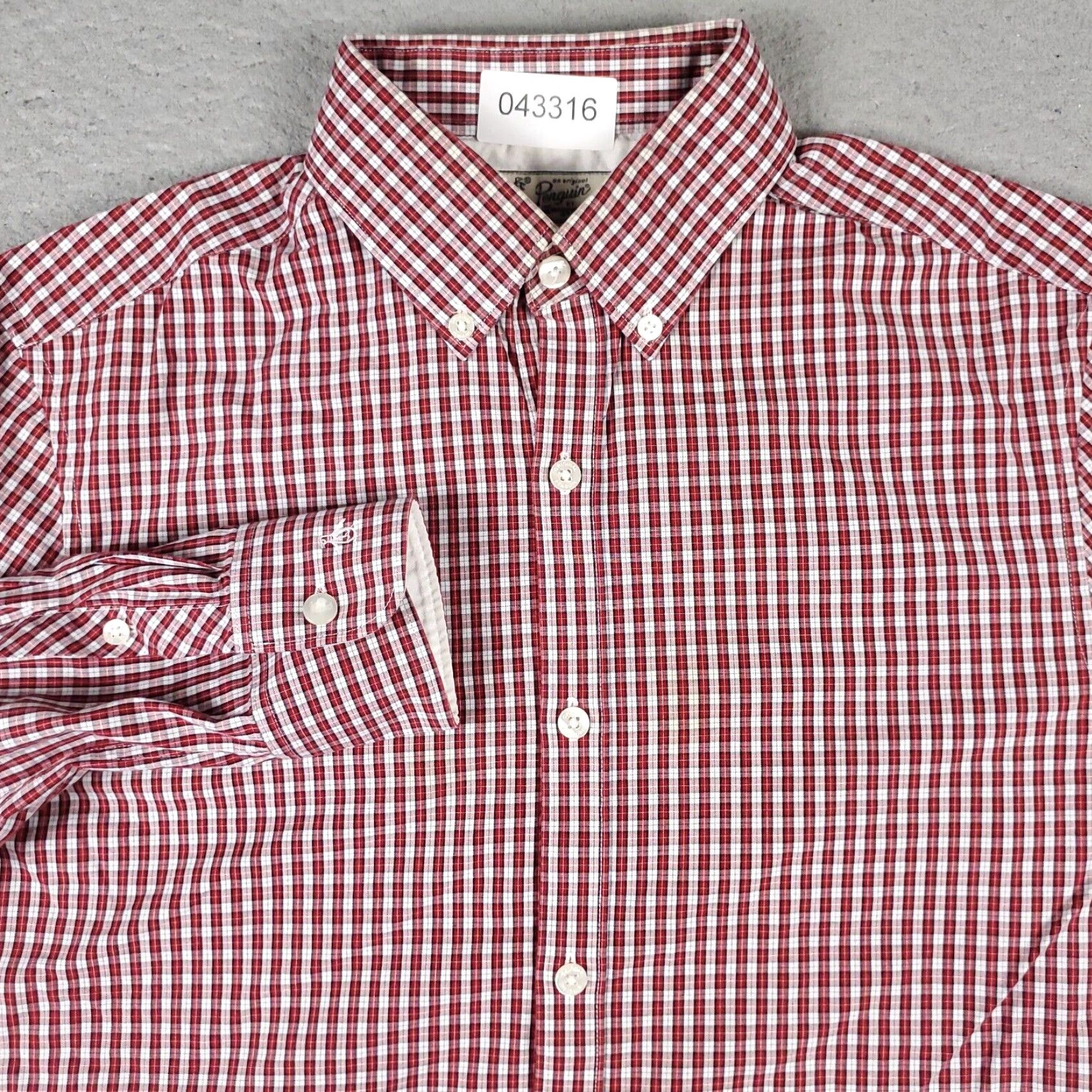 Vintage Penguin Dress Shirt Mens Size 15 Red Plaid Long Sleeve Button Up Casual Business Formal Gift Boyfriend Workwear 15 Mens Red Plaid Dress Shirt Size 40R - 2 Thumbnail