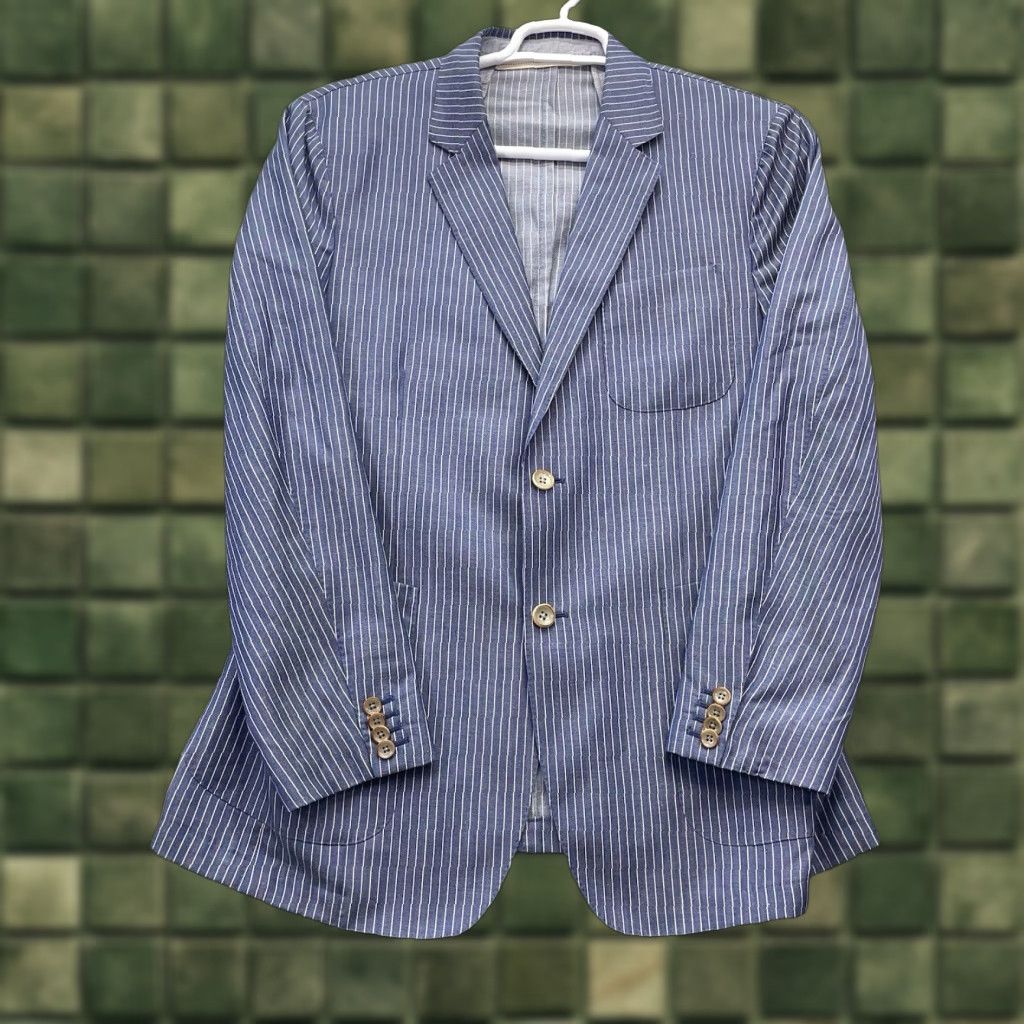 Vintage Scott james Blazer Men Jacket Coat Linen Wool 42L Two-Button Notch Lapel Striped Regular Fit Blue Chest 44 Double-Vented Dry Clean Only Vintage No Size 42R - 1 Thumbnail