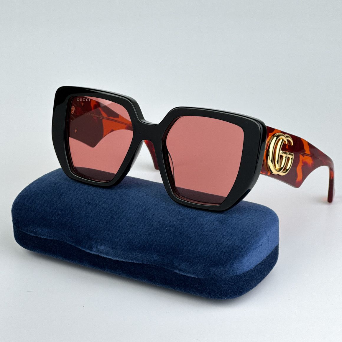 image of New Gucci Gg0956S 009 Cat Eye Unisex Sunglasses GG 0956S in Black Havana/Orange, Women's
