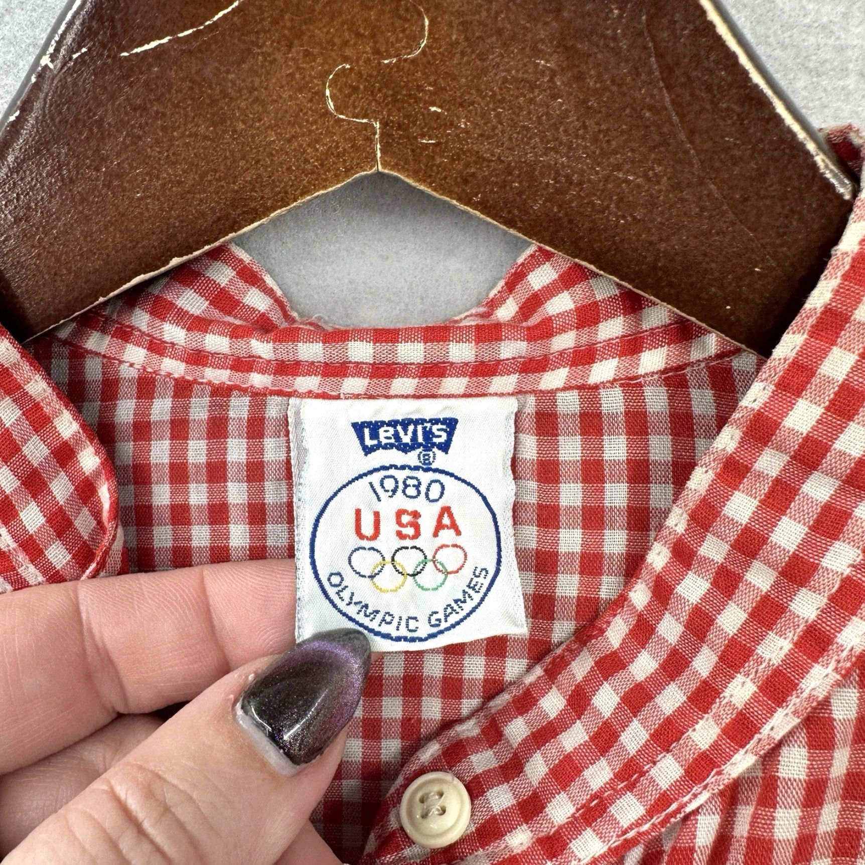 Levi's VINTAGE Levi’s Shirt Womens L Big E 1980 USA Olympics Gingham Western Red M/L Size M / US 6-8 / IT 42-44 - 3 Thumbnail