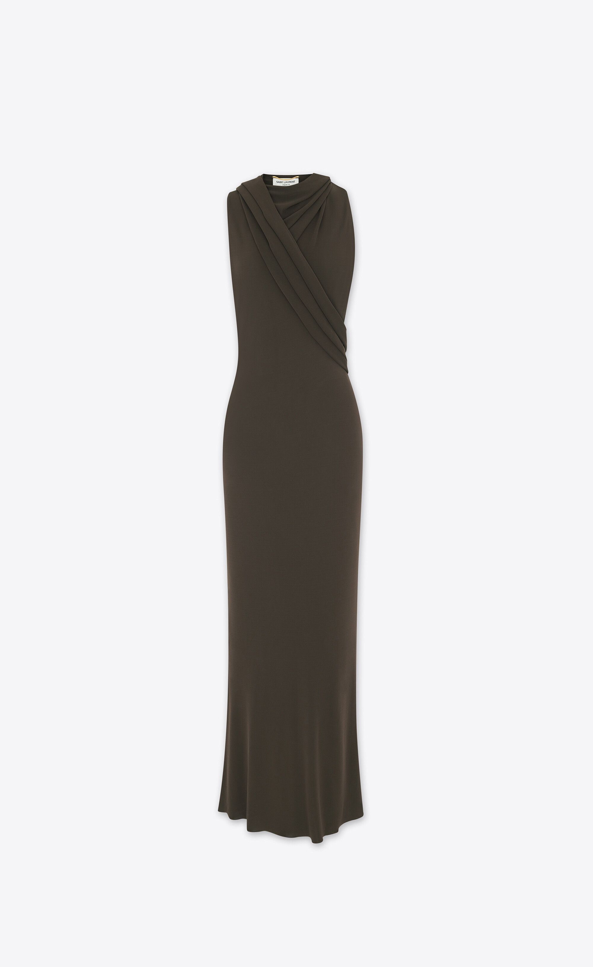 o1b1hav110724 Hooded Dress in Crepe Jersey in Brown