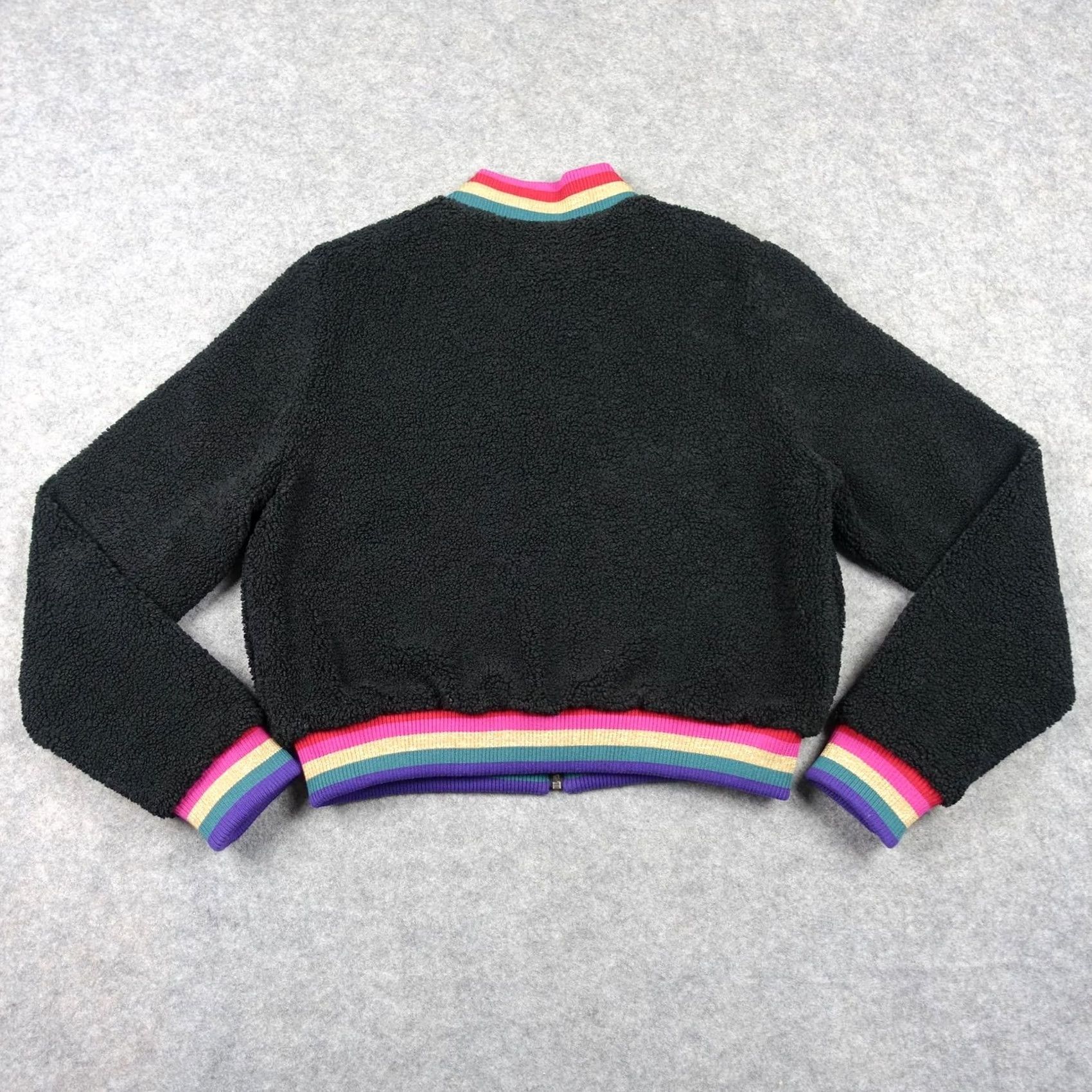Spiritual Gangster Spiritual Gangster Jacket Womens Medium Black Bomber Rainbow Zip Lined Faux Fur Short Coat/Nylon Shell? Size M / US 6-8 / IT 42-44 - 4 Thumbnail