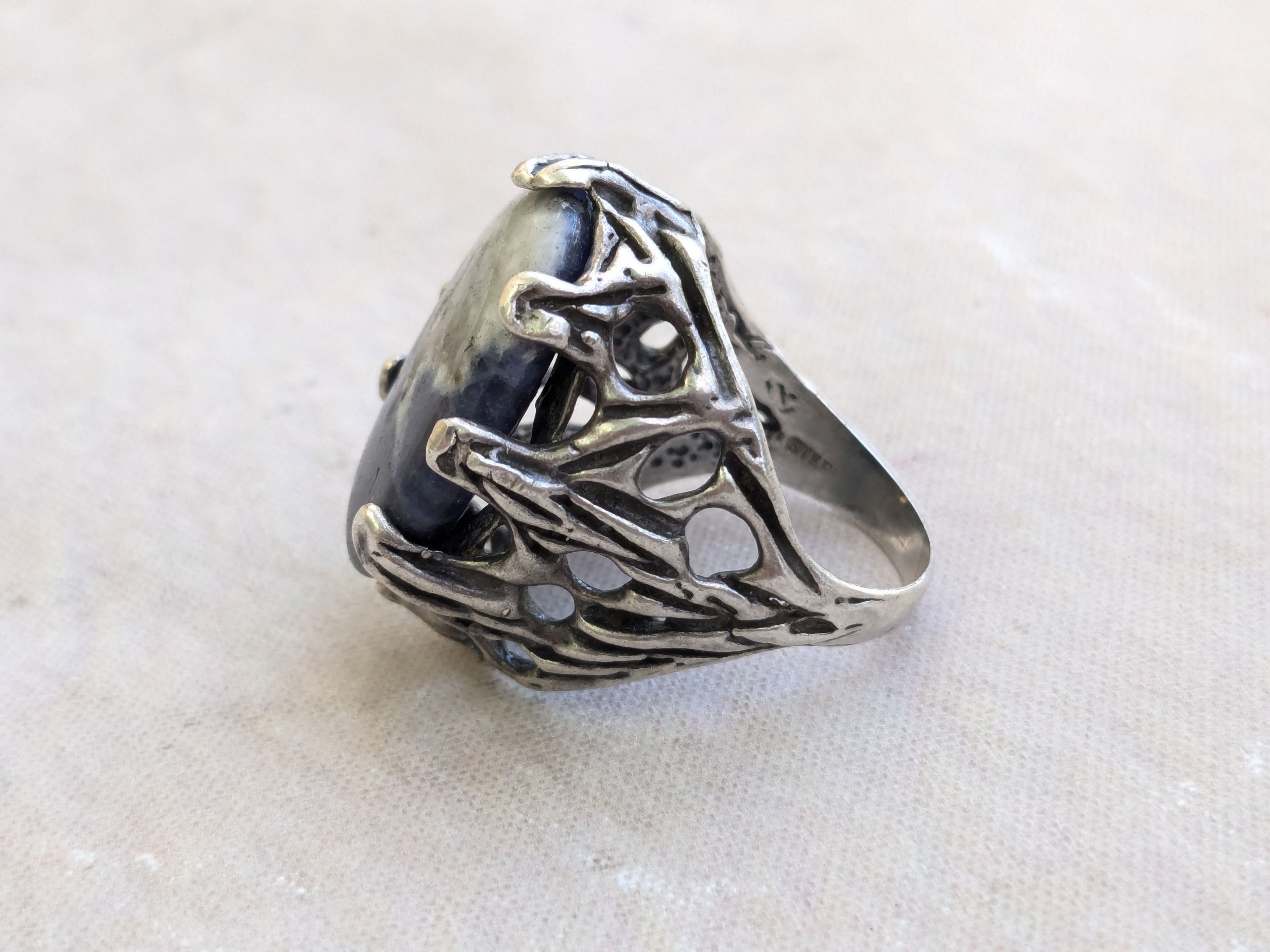 Vintage Vintage Sterling Silver Ring Blue Sodalite 11 Brutalist Size ONE SIZE - 2 Thumbnail