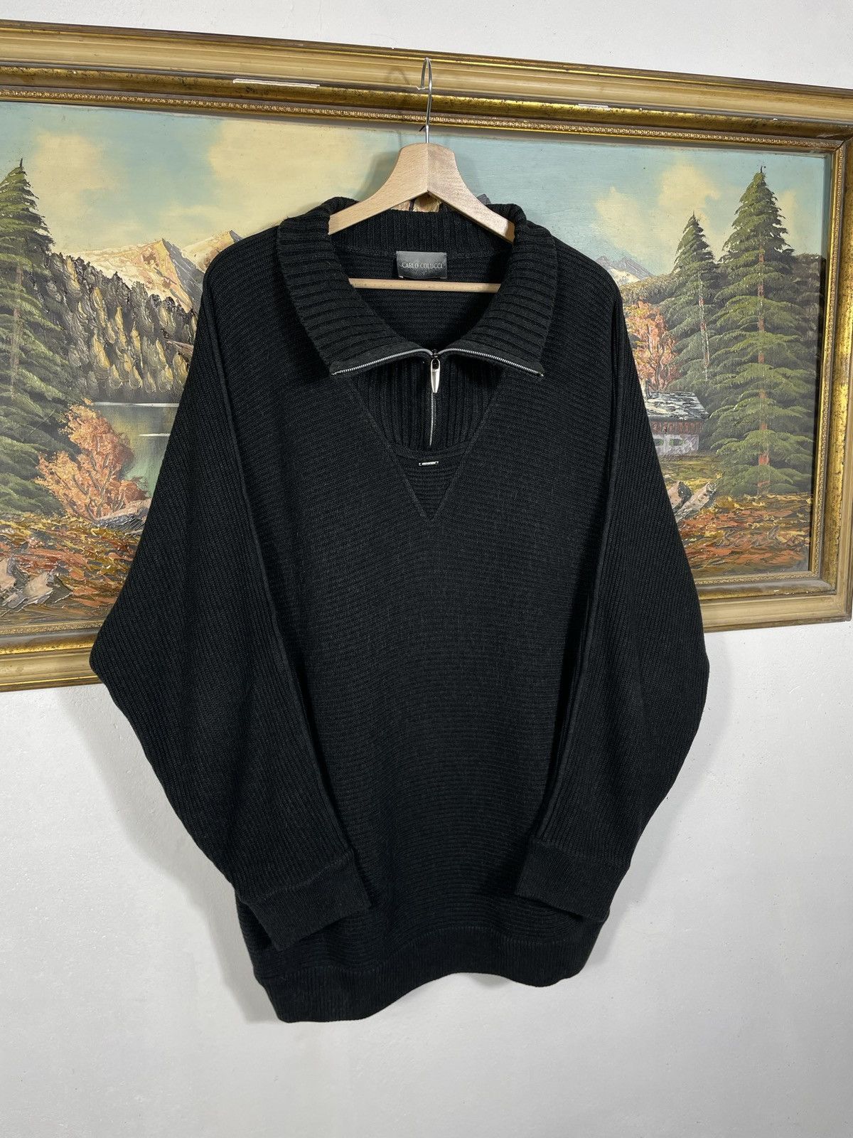 Carlo Colucci × Designer × Vintage Carlo Colucci Vintage Black Zip Sweater Jumper Old Money Size US XL / EU 56 / 4 - 2 Thumbnail