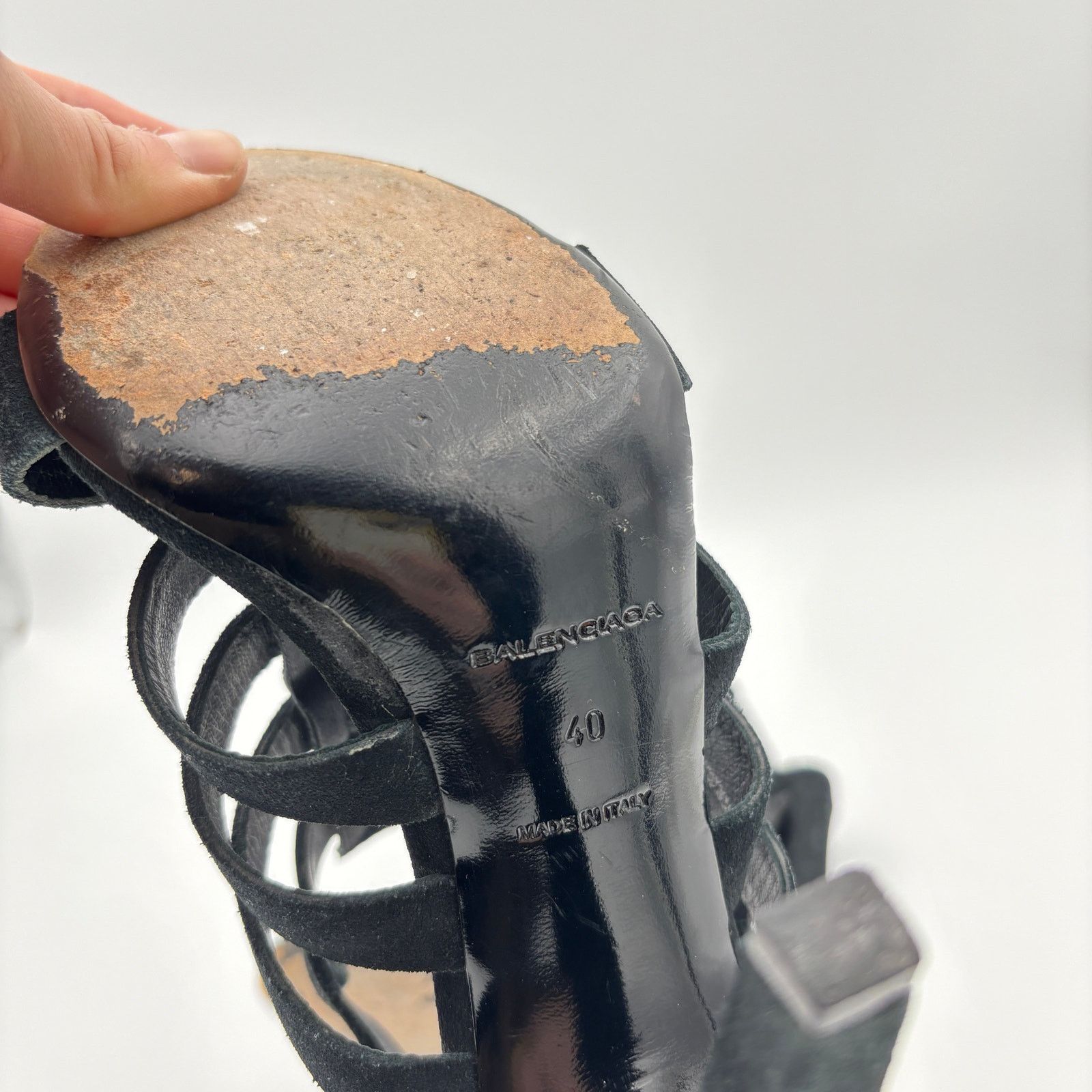 Balenciaga Balenciaga Paris Black Suede Shagreen Strappy Heels EU 40 Size US 10 / IT 40 - 8 Thumbnail