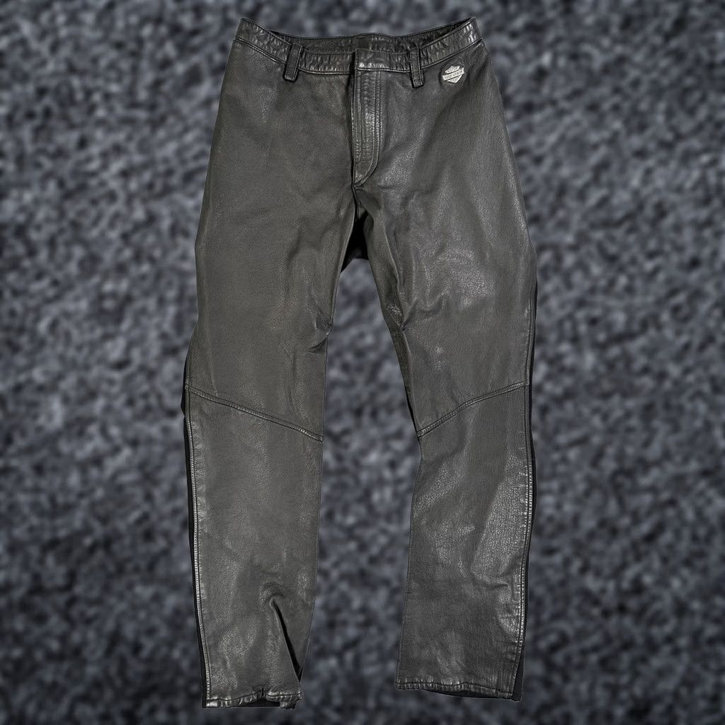Harley Davidson VINTAGE Harley-Davidson Leather Nylon Pants Womens 30/2 Black Lined Stretch Biker Riding Size 30" / US 8 / IT 44 - 1 Thumbnail