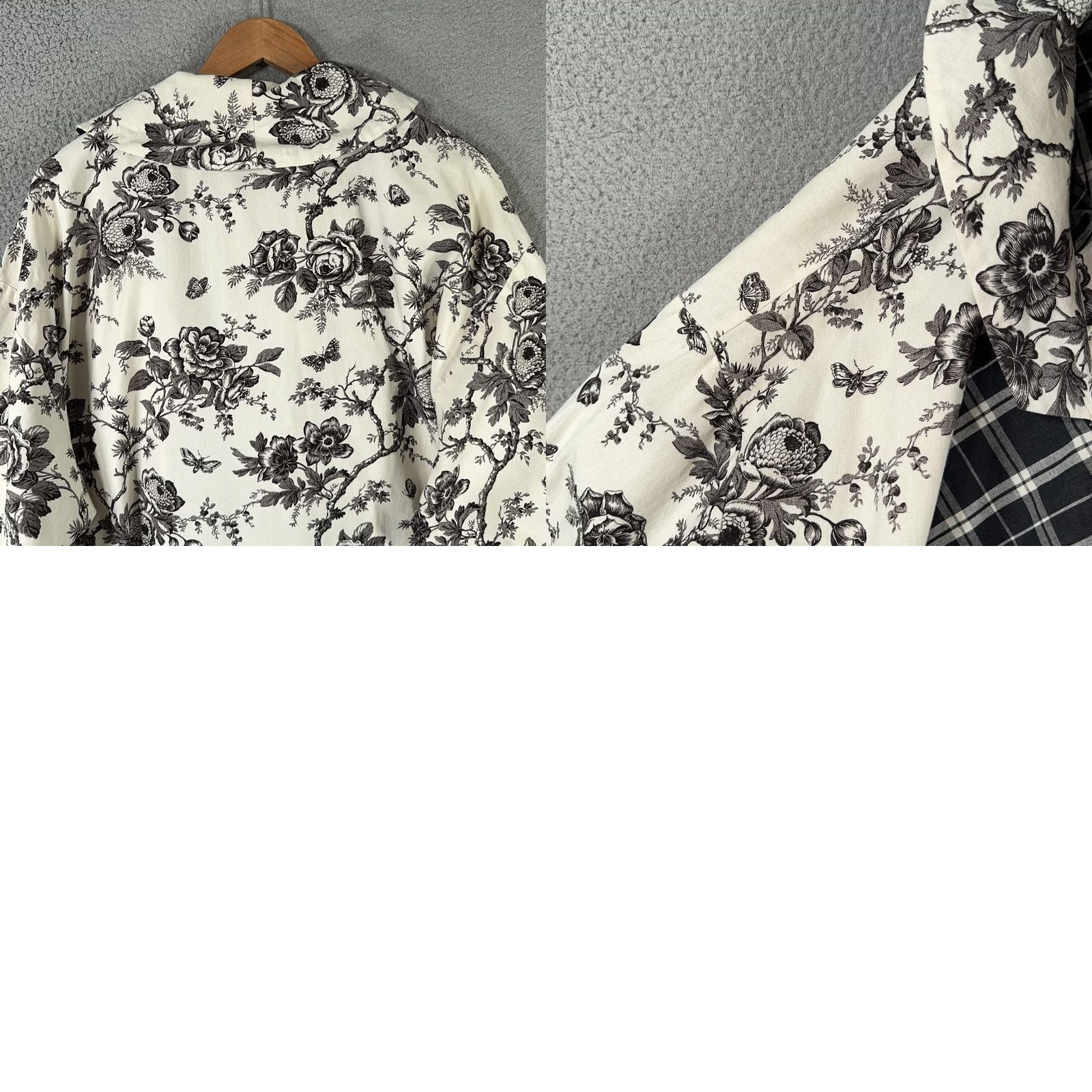 Vintage VINTAGE Handmade Robe One Size Black White Floral Toile de Jouy Kimono Belted Size ONE SIZE - 11 Thumbnail