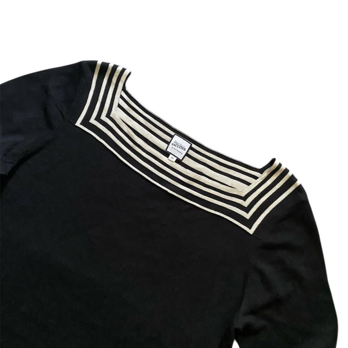 Jean Paul Gaultier Jean Paul Gaultier Marine Striped Square Neck Knit Size US M / EU 48-50 / 2 - 3 Thumbnail