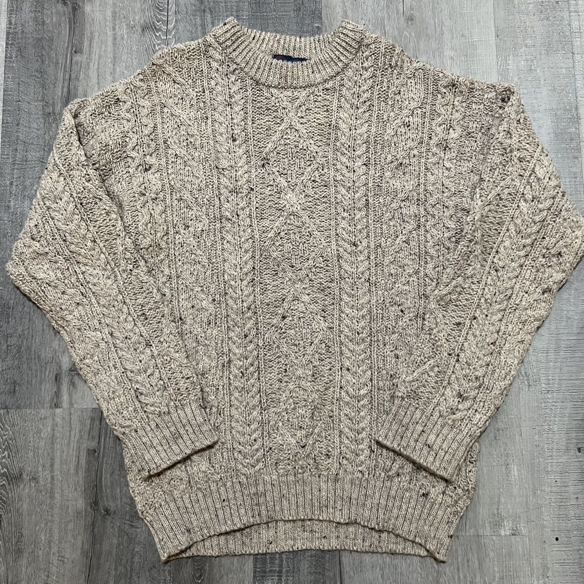 Vintage British Wool Naturally Jumper Oatmeal Cable Knit Sweater Size US M / EU 48-50 / 2 - 1 Thumbnail