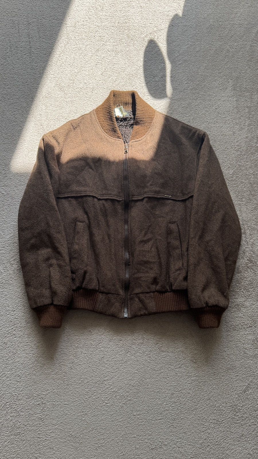 Vintage 90s Wrangler College Faded Wool Flying Brown Bomber Jacket Size US M / EU 48-50 / 2 - 1 Thumbnail