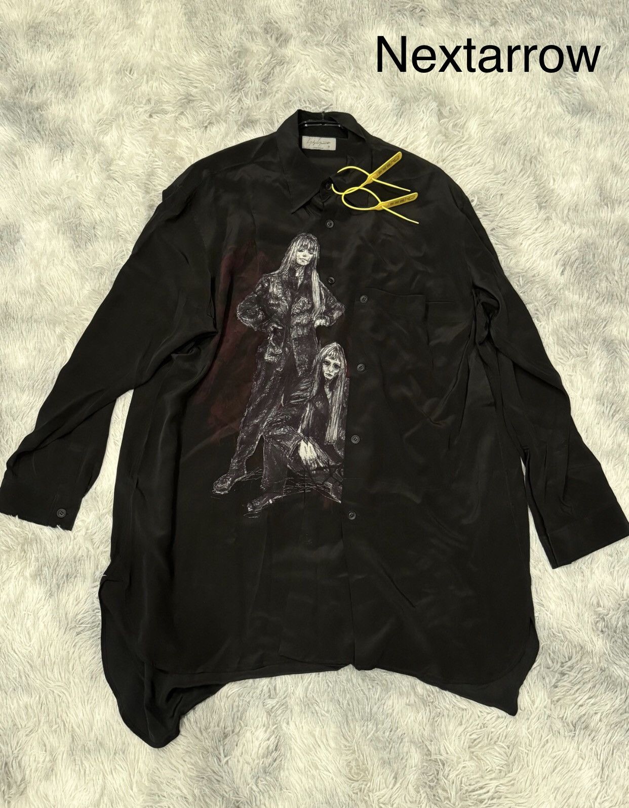 Yohji Yamamoto Yohji Yamamoto Black Girl Portrait Silk Long Shirt 2412- Size US L / EU 52-54 / 3 - 1 Thumbnail