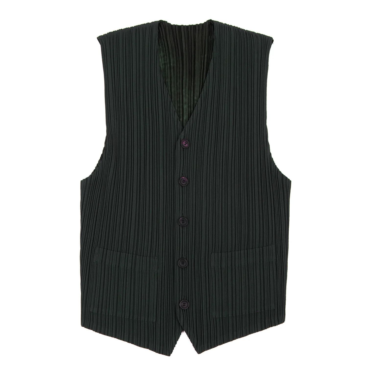 Issey Miyake Double Face Pleats Vest in Dark Green XL Size US XL / EU 56 / 4 - 1 Thumbnail