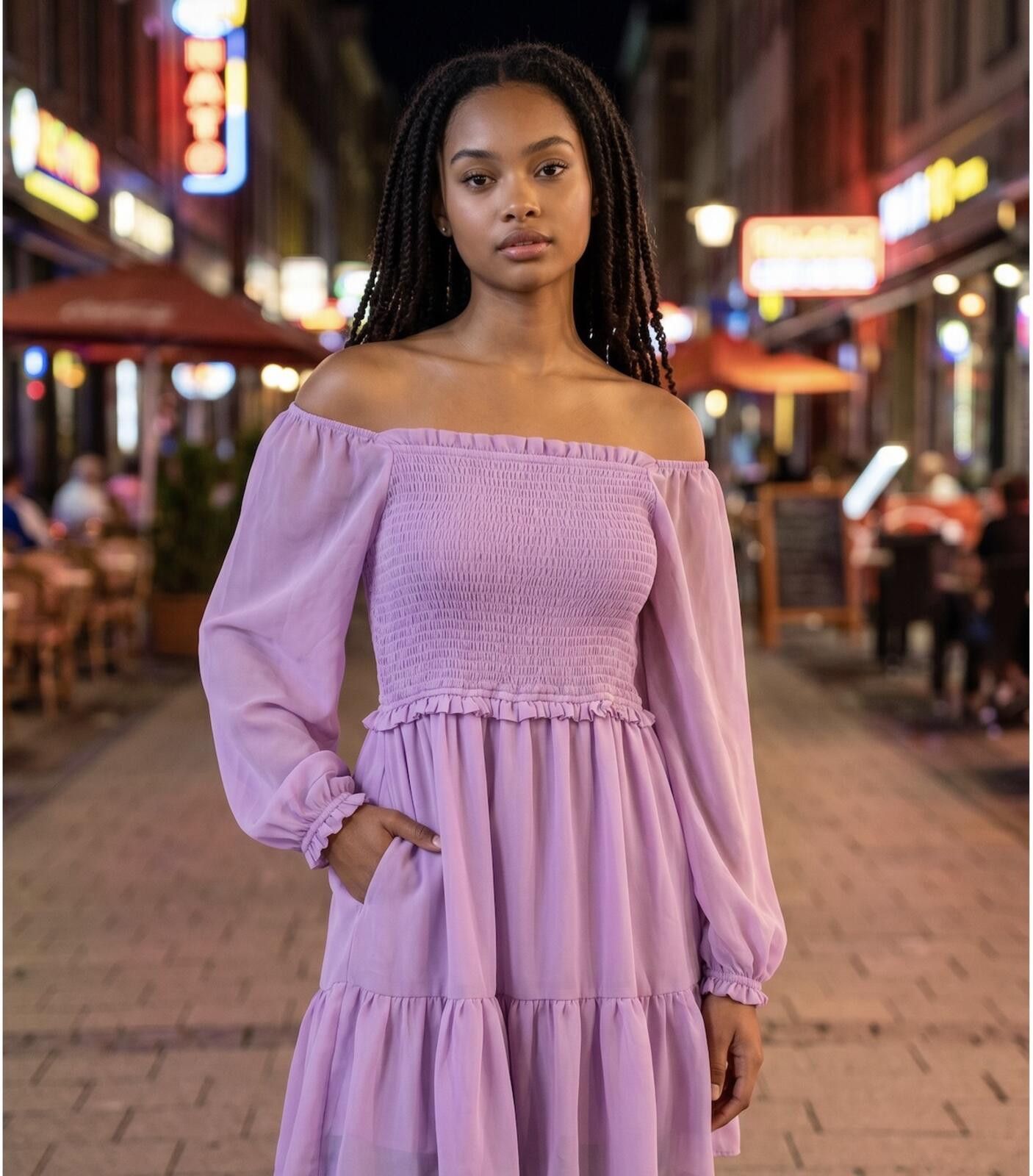 Other MSK Lavender Smocked Bodice Dress with Puff Sleeves Size L / US 10 / IT 46 - 1 Thumbnail