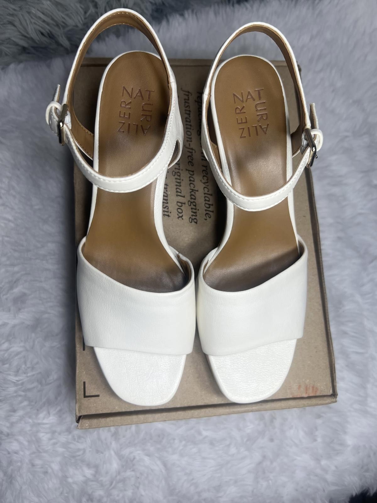 Other White Block Heel Sandals with Ankle Strap Size US 9.5 / IT 39.5 - 4 Thumbnail