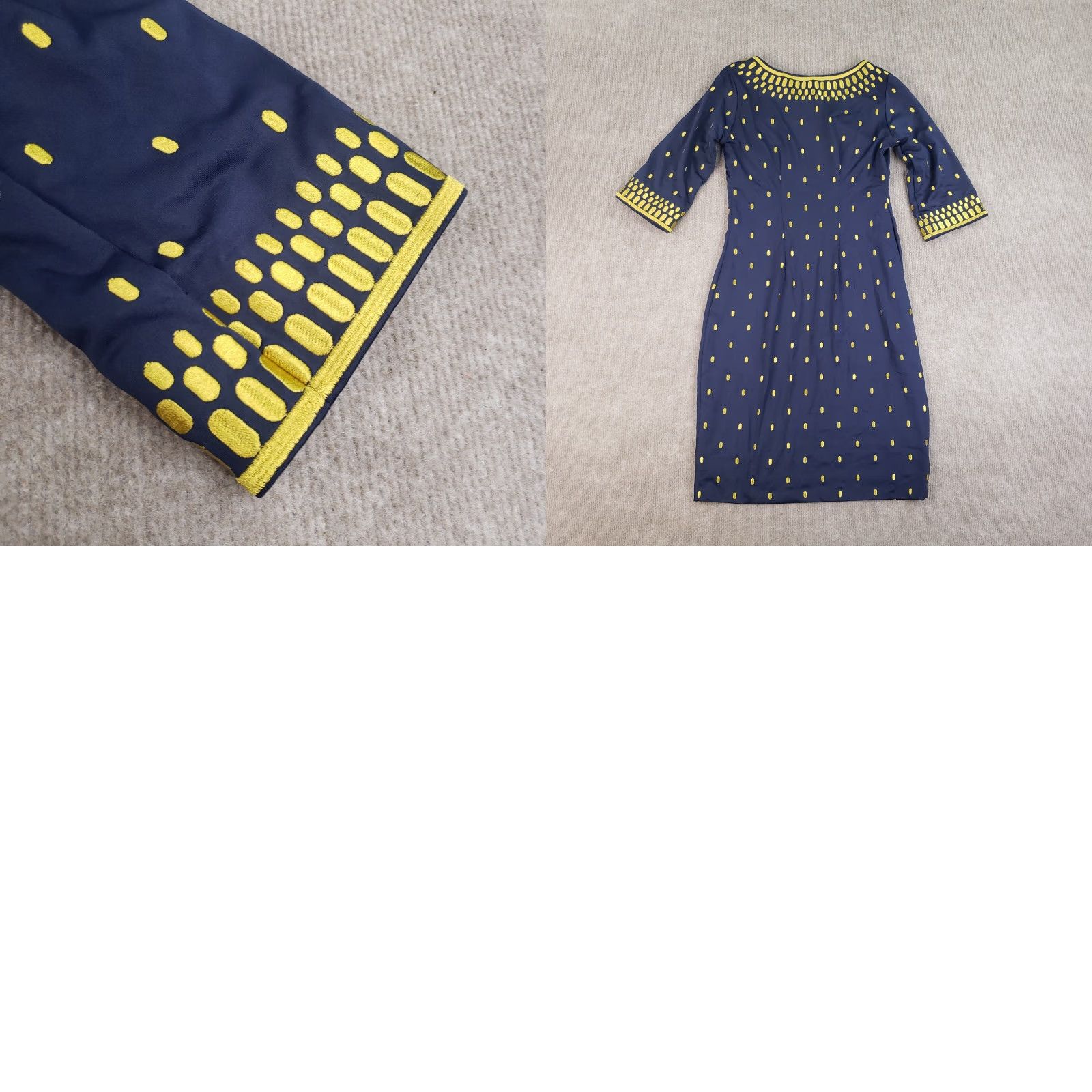 Vintage Gretchen Scott Rocket Girl Sheath Dress Womens M Blue Polka Dot Embroidered 3/4 Sleeve Knee Length Round Neck Pullover Size M / US 6-8 / IT 42-44 - 9 Thumbnail