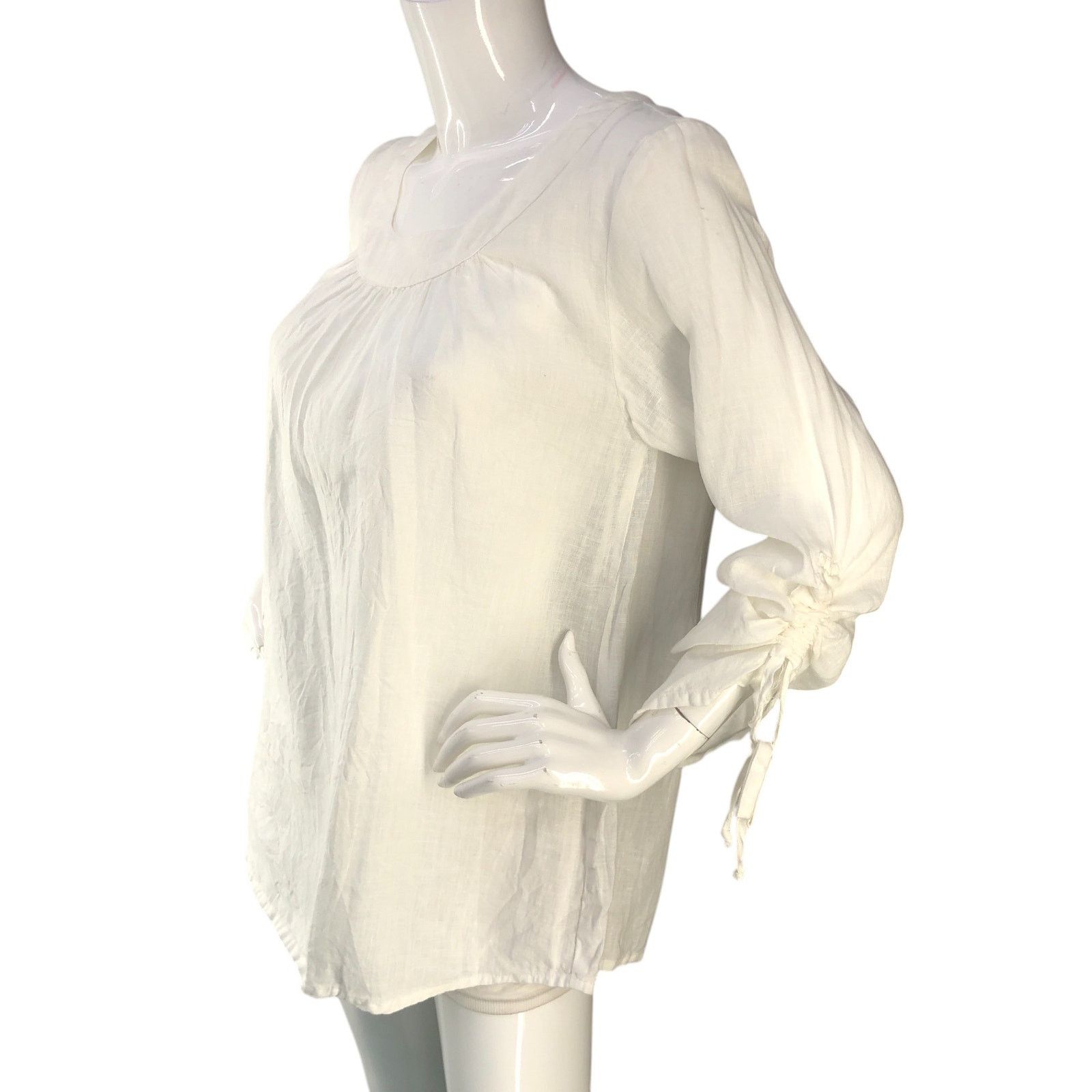 FLAX Flax Size P US XS Top Blouse Ruched Sleeve Linen Gauze White Size XS / US 0-2 / IT 36-38 - 4 Thumbnail