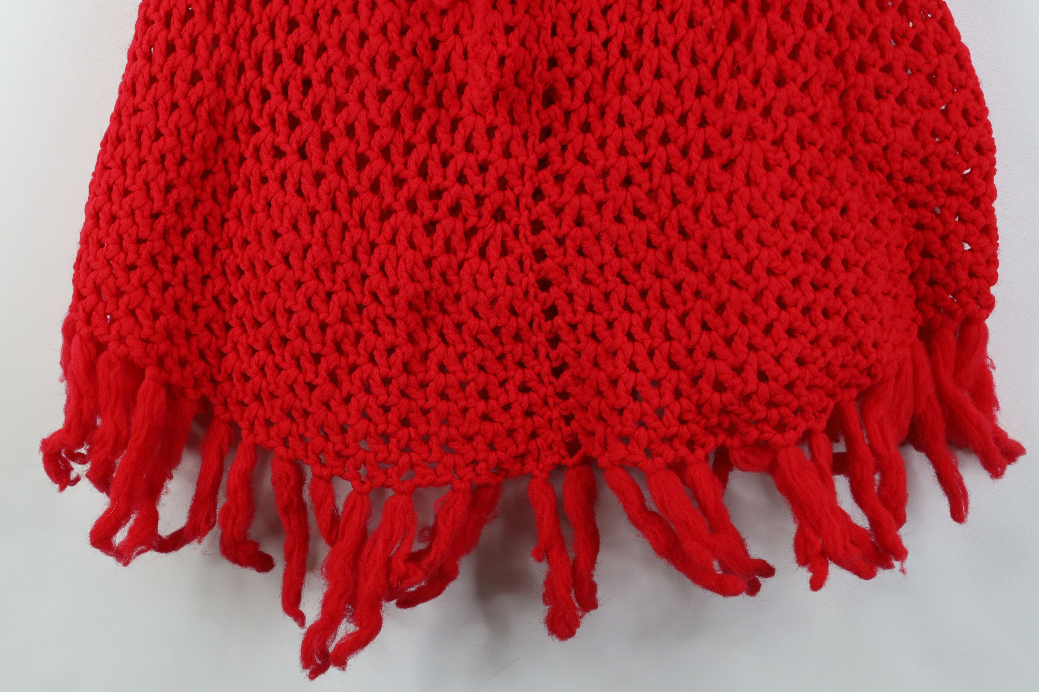 Vintage Vintage 50s 60s Fringed Crochet Poncho Sweater Cape Red USA Size ONE SIZE - 3 Thumbnail