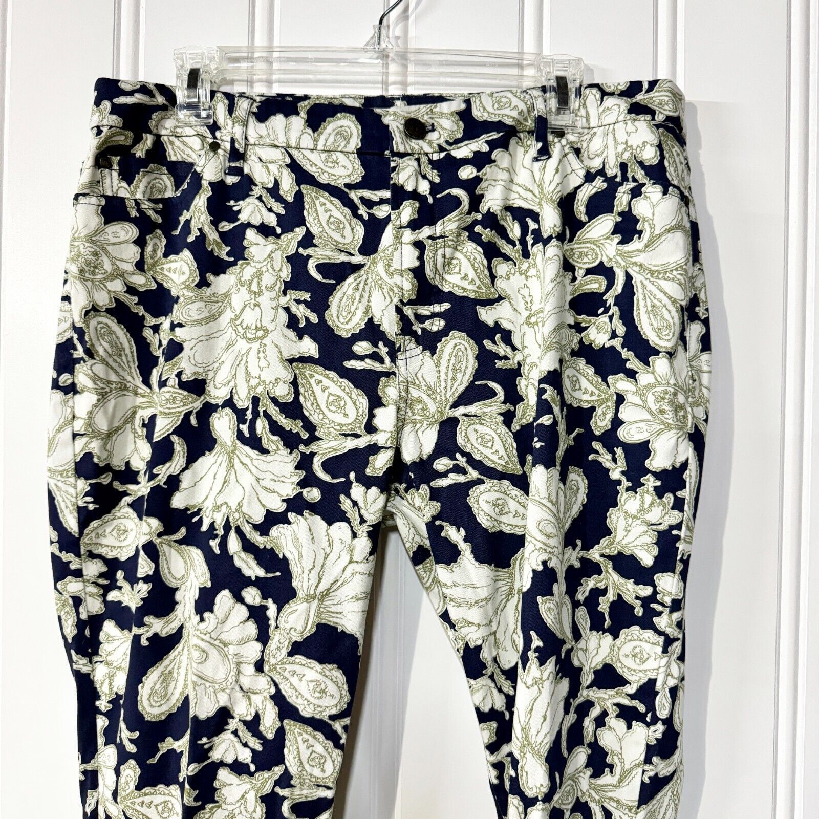 Orvis Orvis Pants Women Size 14 Low Rise Skinny Floral Navy Blue Size 36" / US 14 / IT 50 - 3 Thumbnail