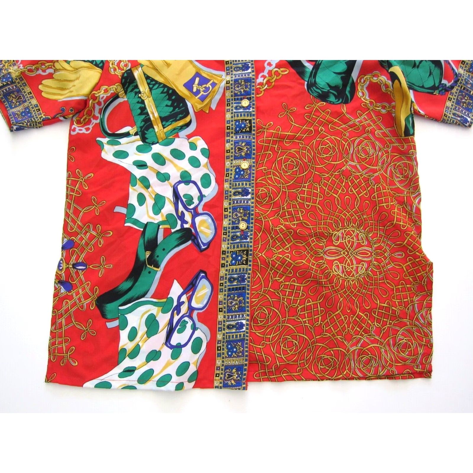 Vintage Vtg Crucci Red Green Gold Blue Floral Fashion Short Sleeve Button Blouse L-XL Size XL / US 12-14 / IT 48-50 - 6 Thumbnail