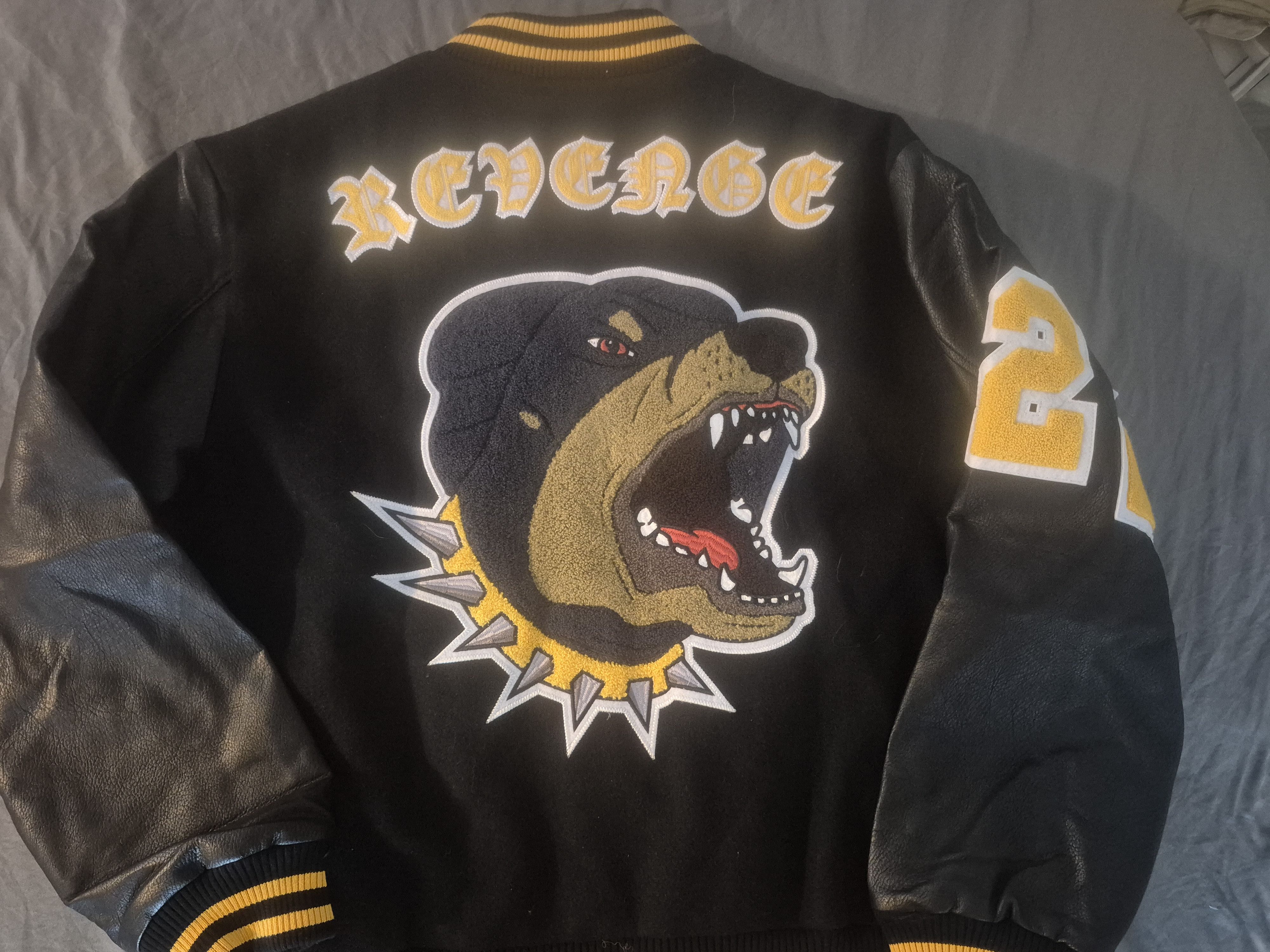 Revenge Revenge Black and Yellow Rottweiler Varsity Jacket Medium Size US M / EU 48-50 / 2 - 2 Thumbnail