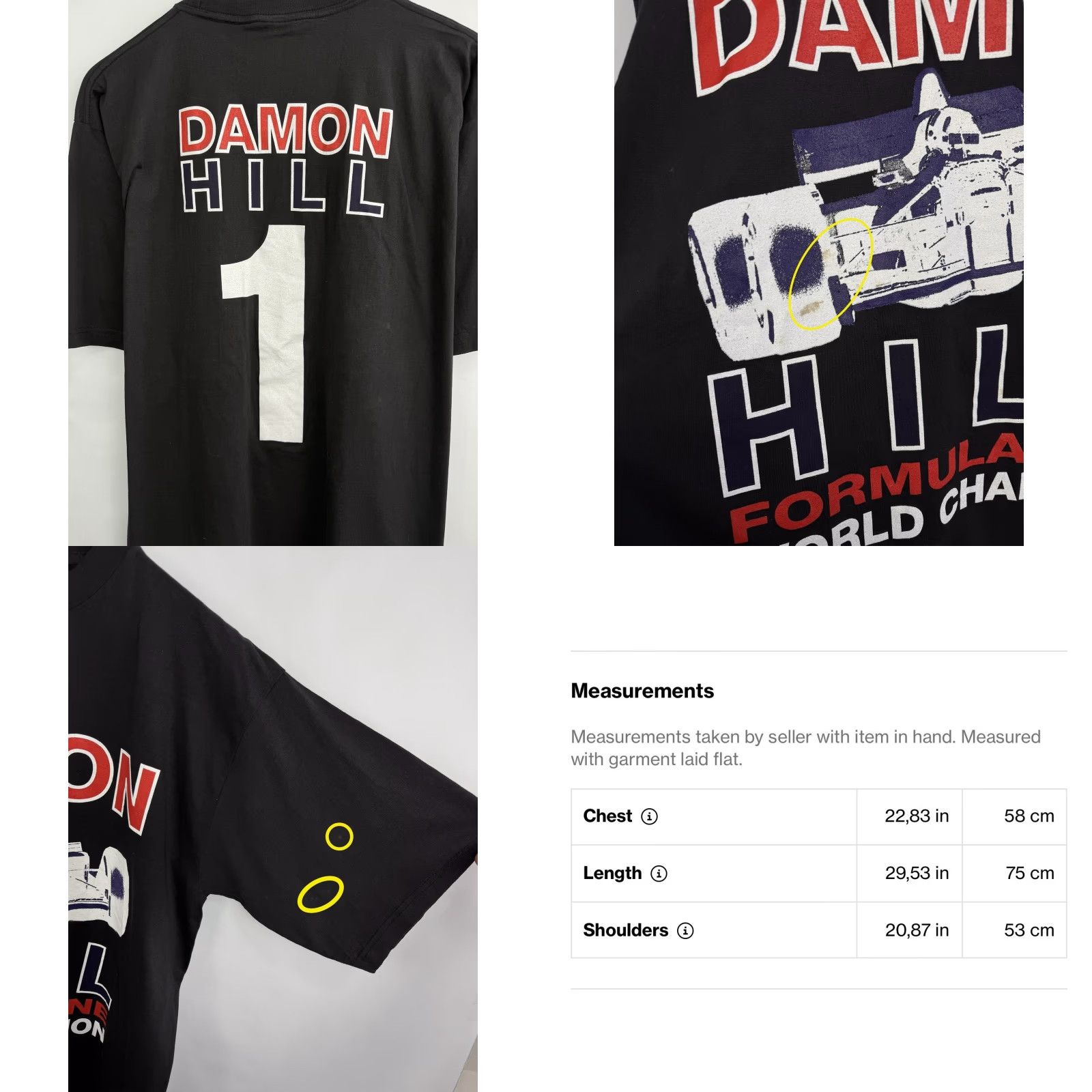 Vintage VINTAGE Damon Hill F1 Formula One World Champion Tee Shirt XL Black Mens Size US XL / EU 56 / 4 - 8 Thumbnail