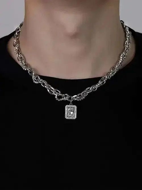VIBE Retro Punk Vintage Silver Chain Minimal Rhinestone Necklace Size ONE SIZE - 7 Thumbnail