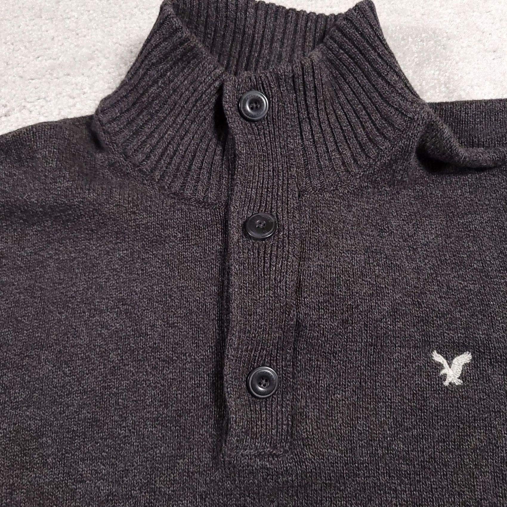 American Eagle Outfitters American Eagle 3-Button 1/4 Zip Sweater Men's XXL Grey Long Sleeve Knit Logo Shirt Size US XXL / EU 58 / 5 - 5 Thumbnail