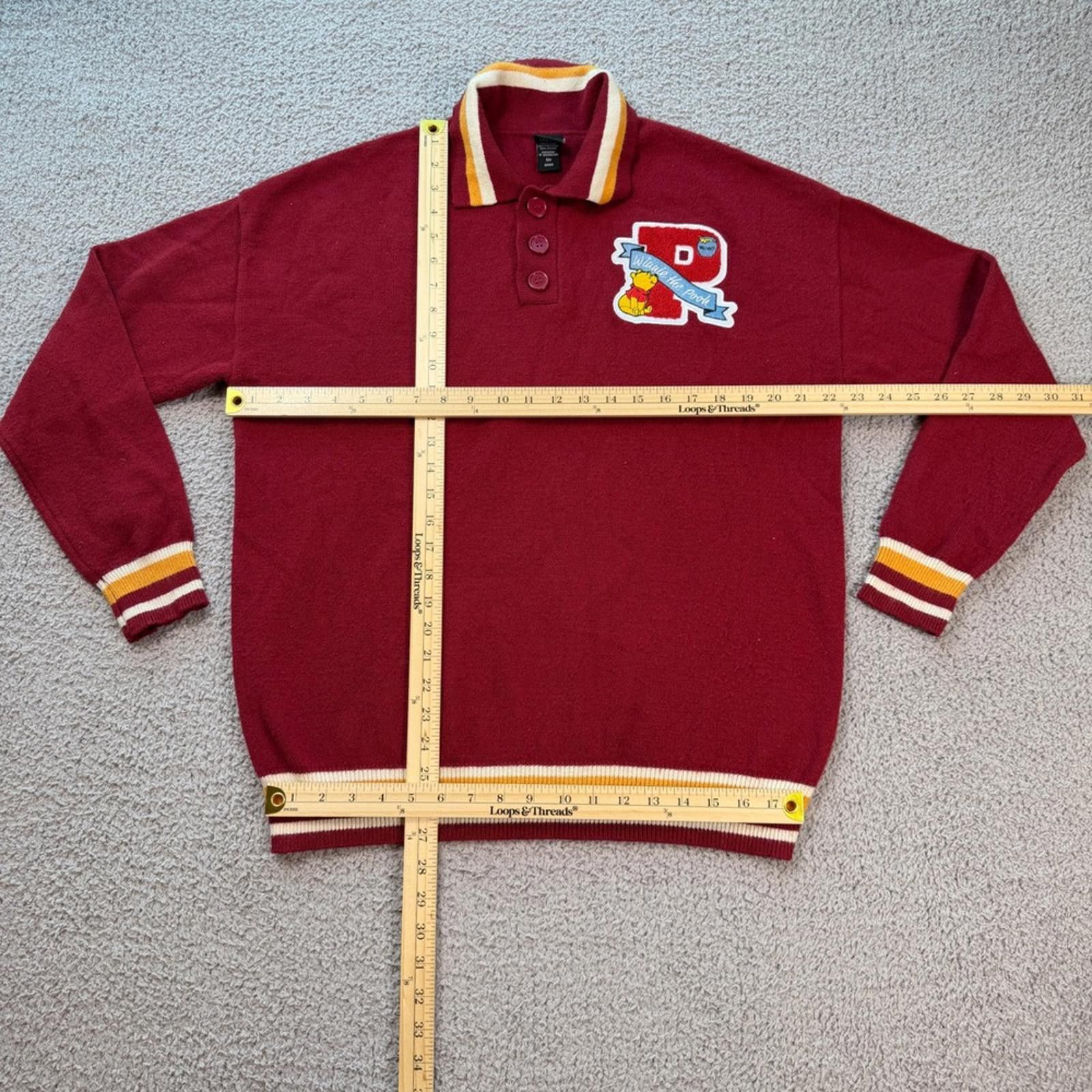 Disney Disney Winnie The Pooh Varsity Knit Sweater Red Patch Size US S / EU 44-46 / 1 - 2 Thumbnail
