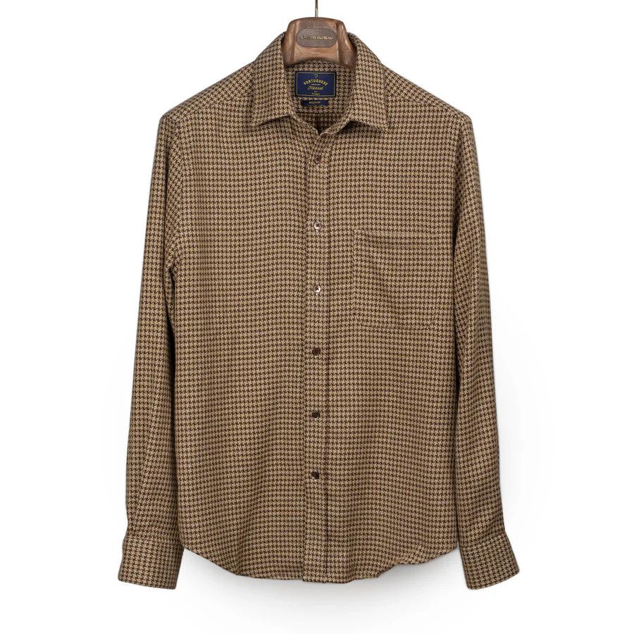 Portuguese Flannel NWOT Abstract Pied Poule shirt - Tan and Brown - Medium Size US M / EU 48-50 / 2 - 2 Thumbnail
