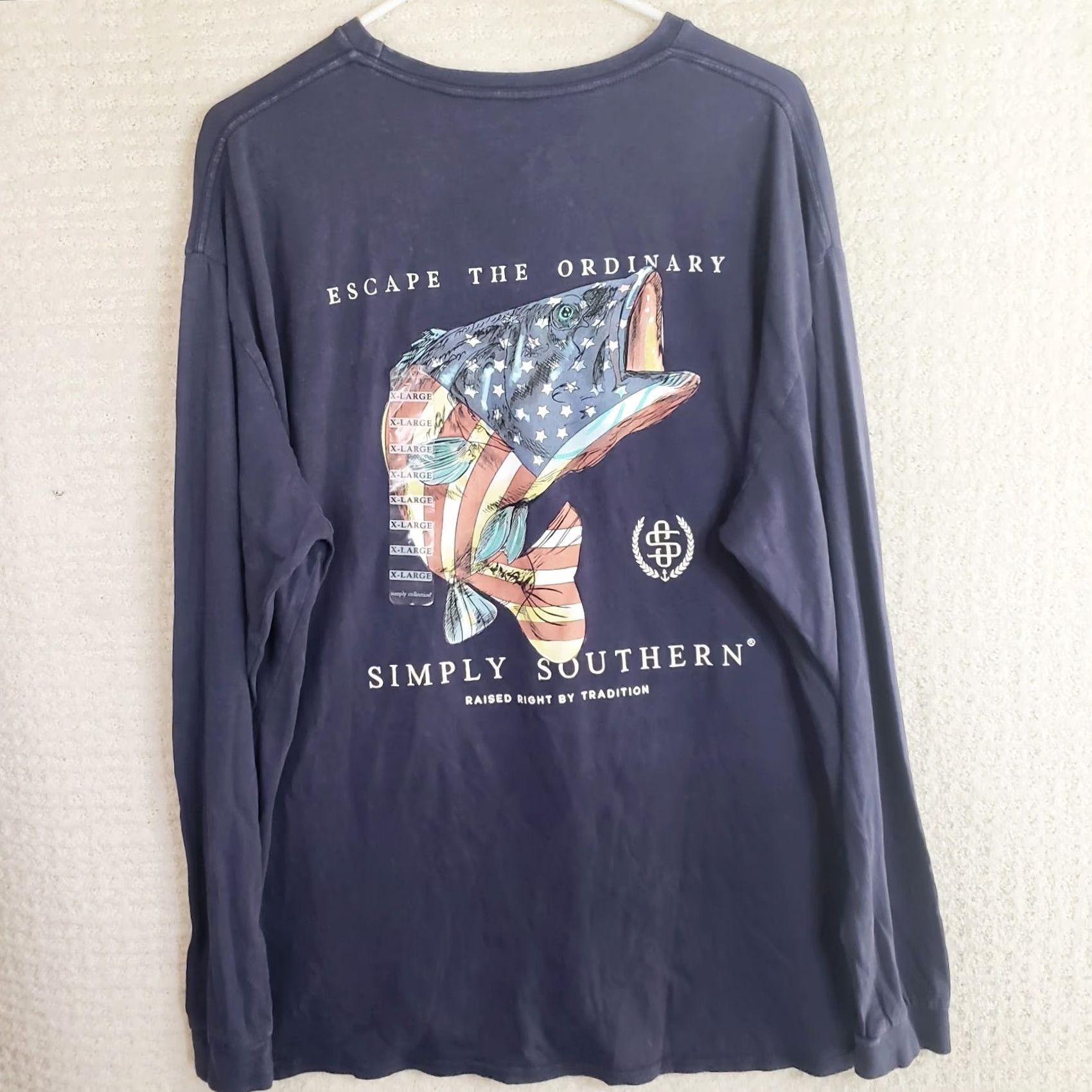 Vintage Simply Southern Blue Long Sleeve T-Shirt USA Bass Fish NWT Men's XL Patriotic Shirt LS Bass Fishing USA NWT Mens XL Blue Shirt Size US XL / EU 56 / 4 - 6 Thumbnail