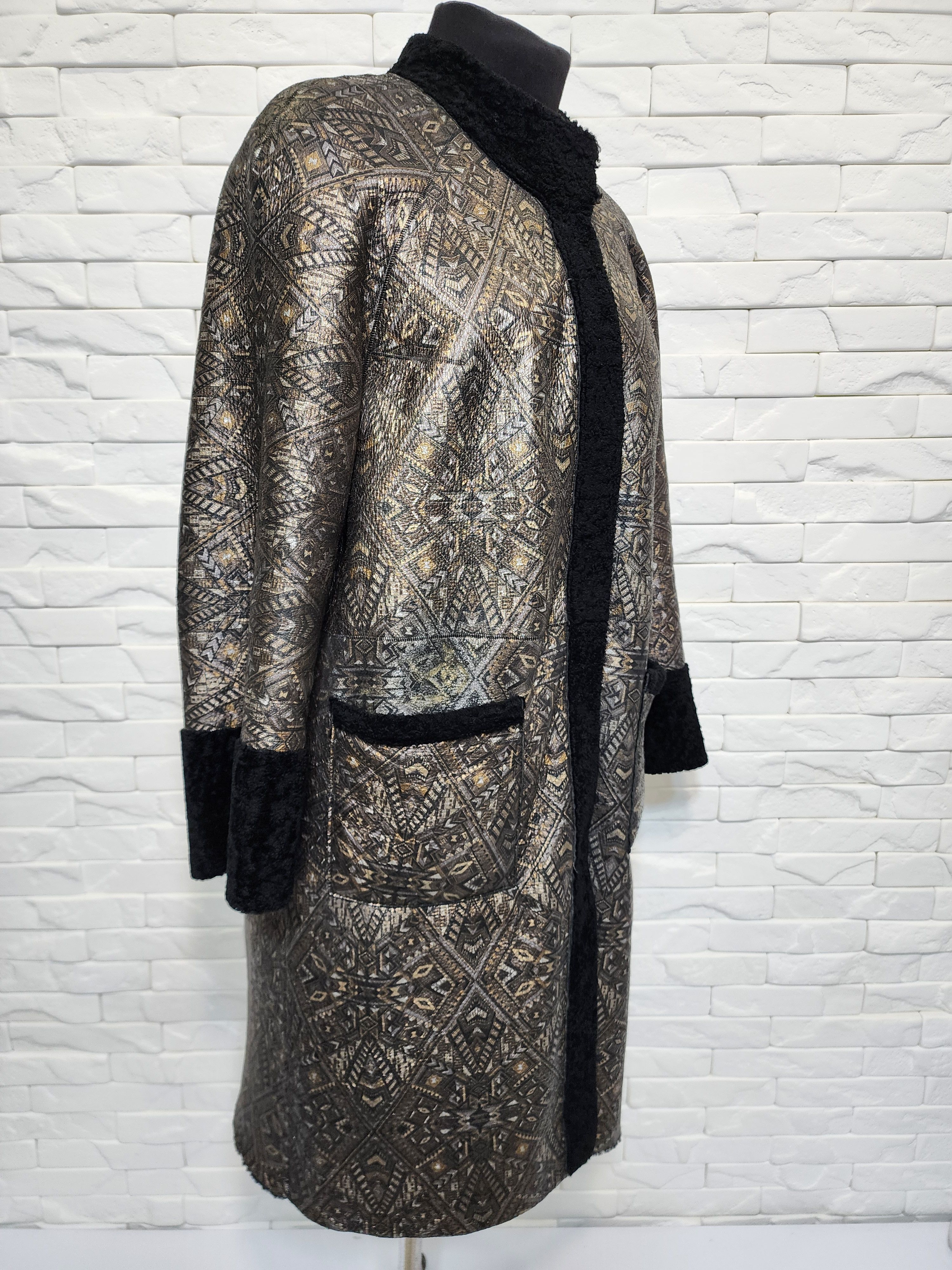 Furla Reversible Black @ Bronze Sheepskin Coat: Genuine Fur, Size XL / US 12-14 / IT 48-50 - 3 Thumbnail
