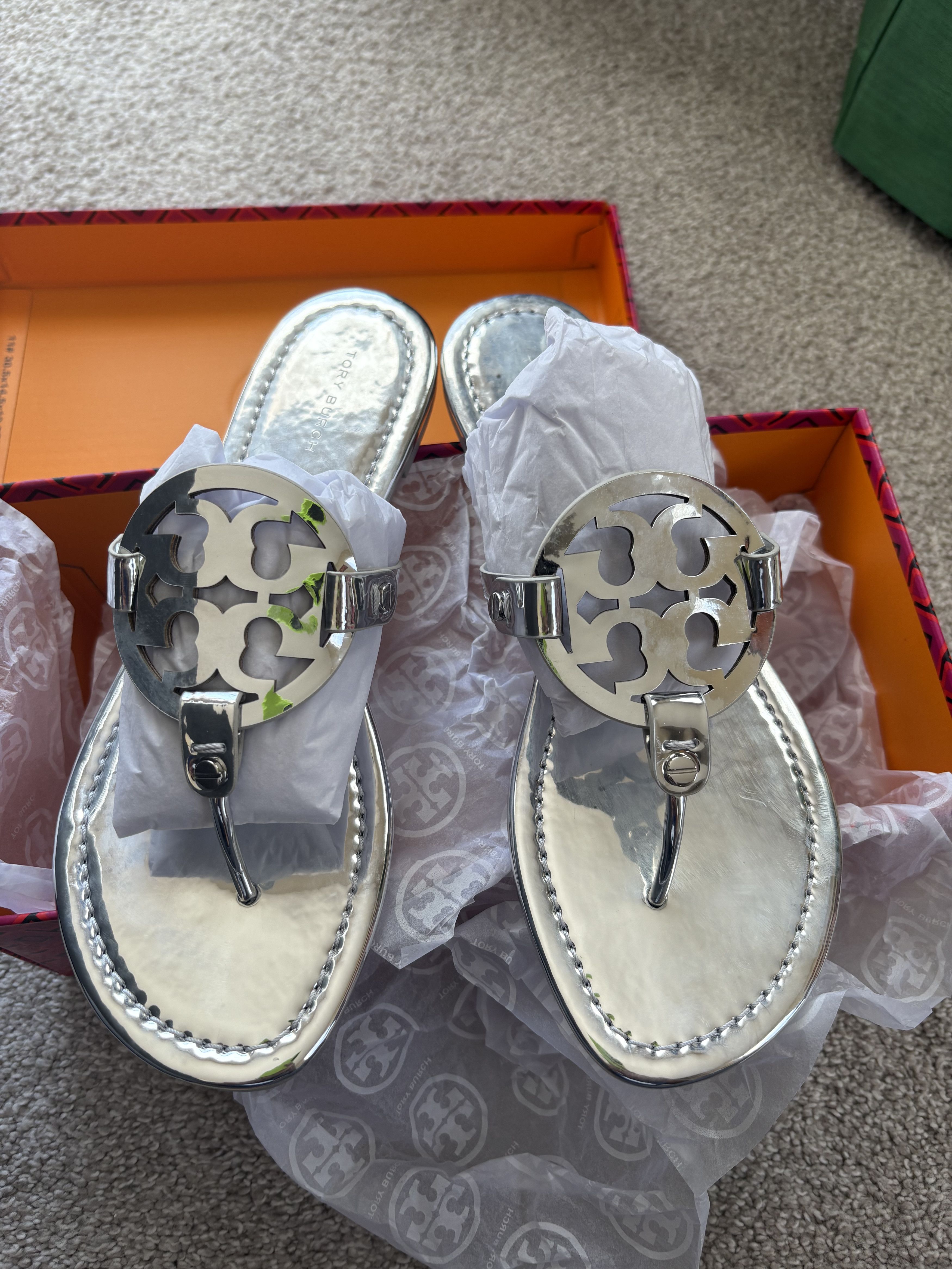 Tory Burch Silver Tory Burch Slides Size US 8 / IT 38 - 4 Thumbnail