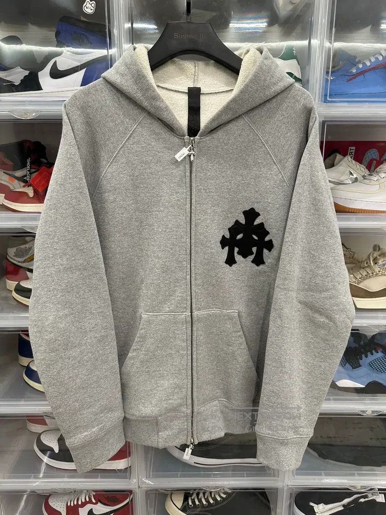 Chrome Hearts CHROME HEARTS Size L Three-cross leather gray zipper hoodie Size US L / EU 52-54 / 3 - 1 Thumbnail