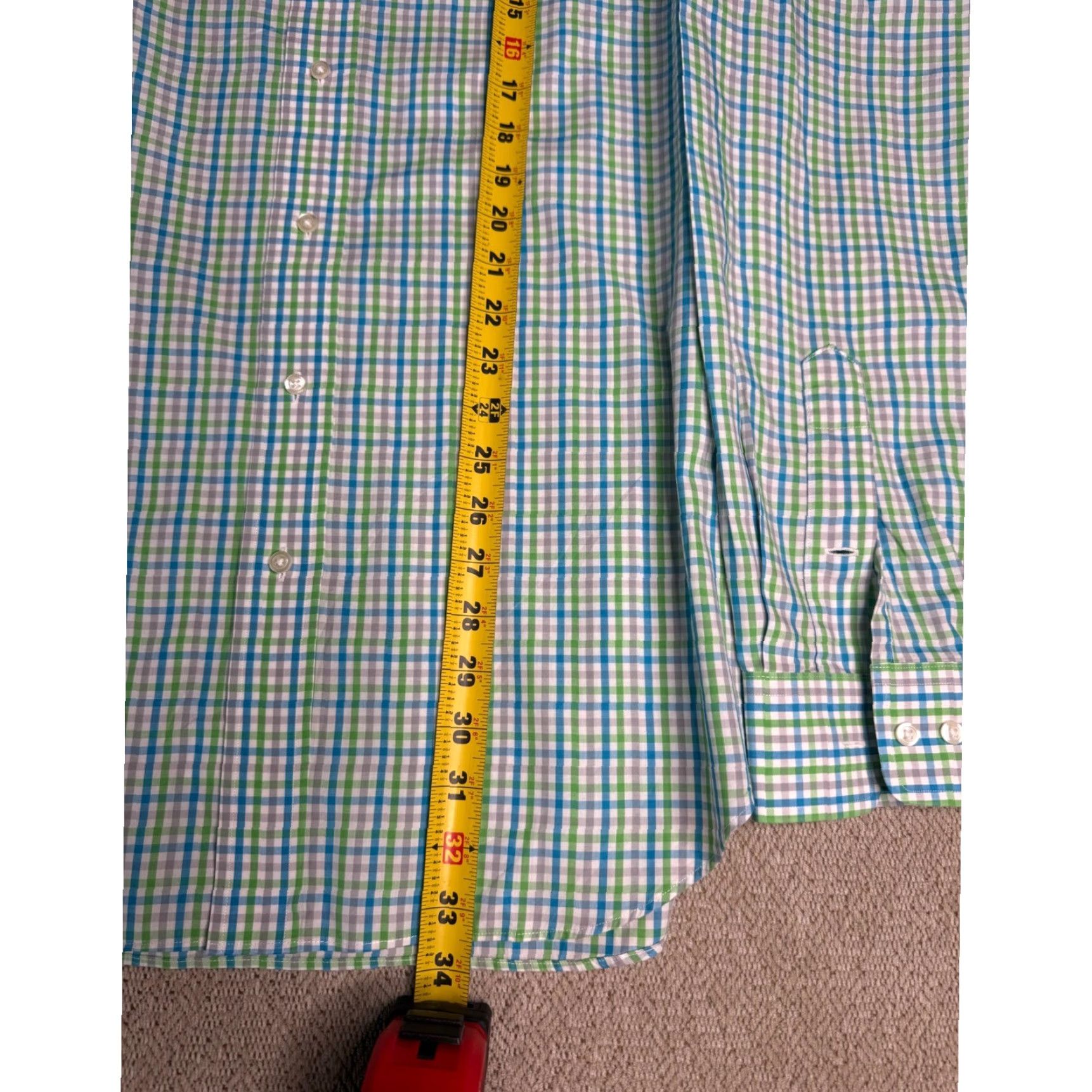 Vintage Paul Fredrick Men's Dress Shirt Plaid Shirt Long Sleeve 16x37 Blue 100% Cotton Long Staple Classic Fit Button-Down Barrel Cuff Pockets Size US L / EU 52-54 / 3 - 4 Thumbnail