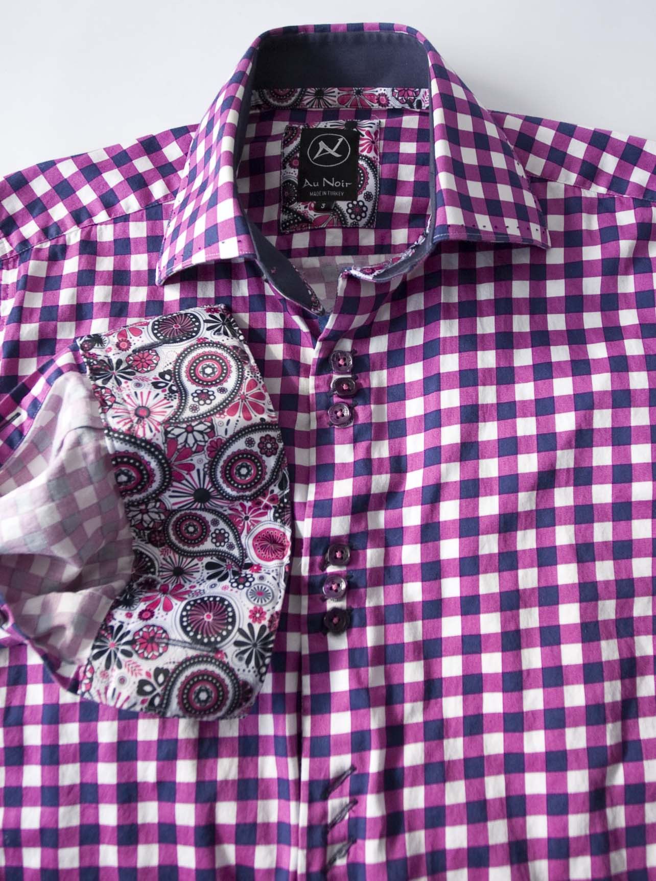 Au Noir Au Noir Shirt Cufflink Size 3/M Plaid Purple/ Blue Size US M / EU 48-50 / 2 - 2 Thumbnail