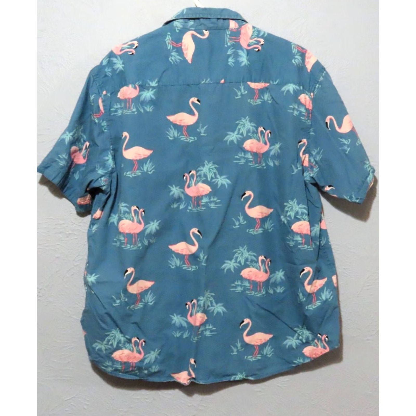 Vintage Rugby University Button-Up Shirt XL Adult Men Pink Flamingo Hawaiian Camp Casual Short Sleeve Blue 100% Cotton Button-Down Collar Size US XL / EU 56 / 4 - 6 Thumbnail