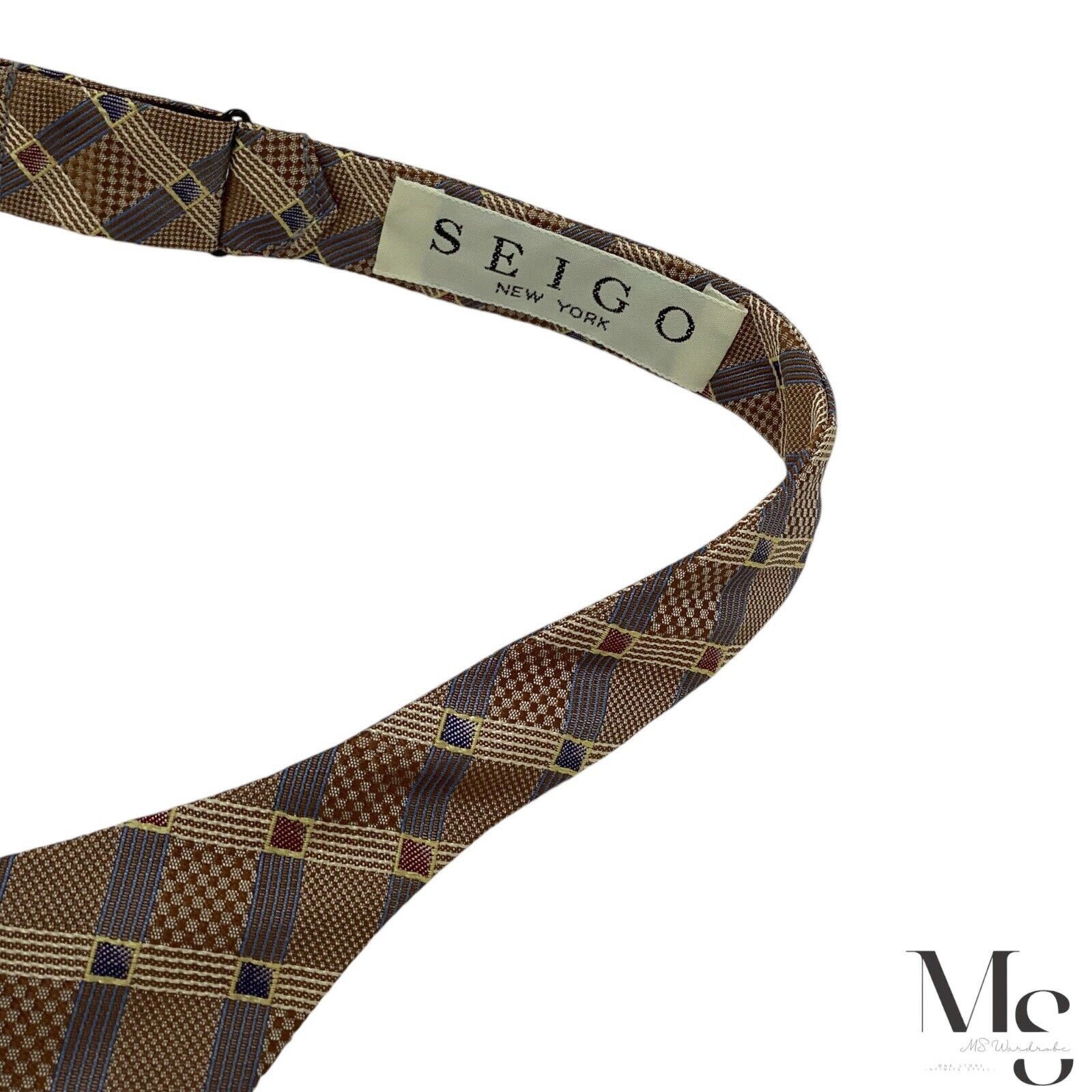 Other SEIGO NEW YORK Brown Plaids & Cheks Adjustable Self Bow Tie Size ONE SIZE - 2 Thumbnail