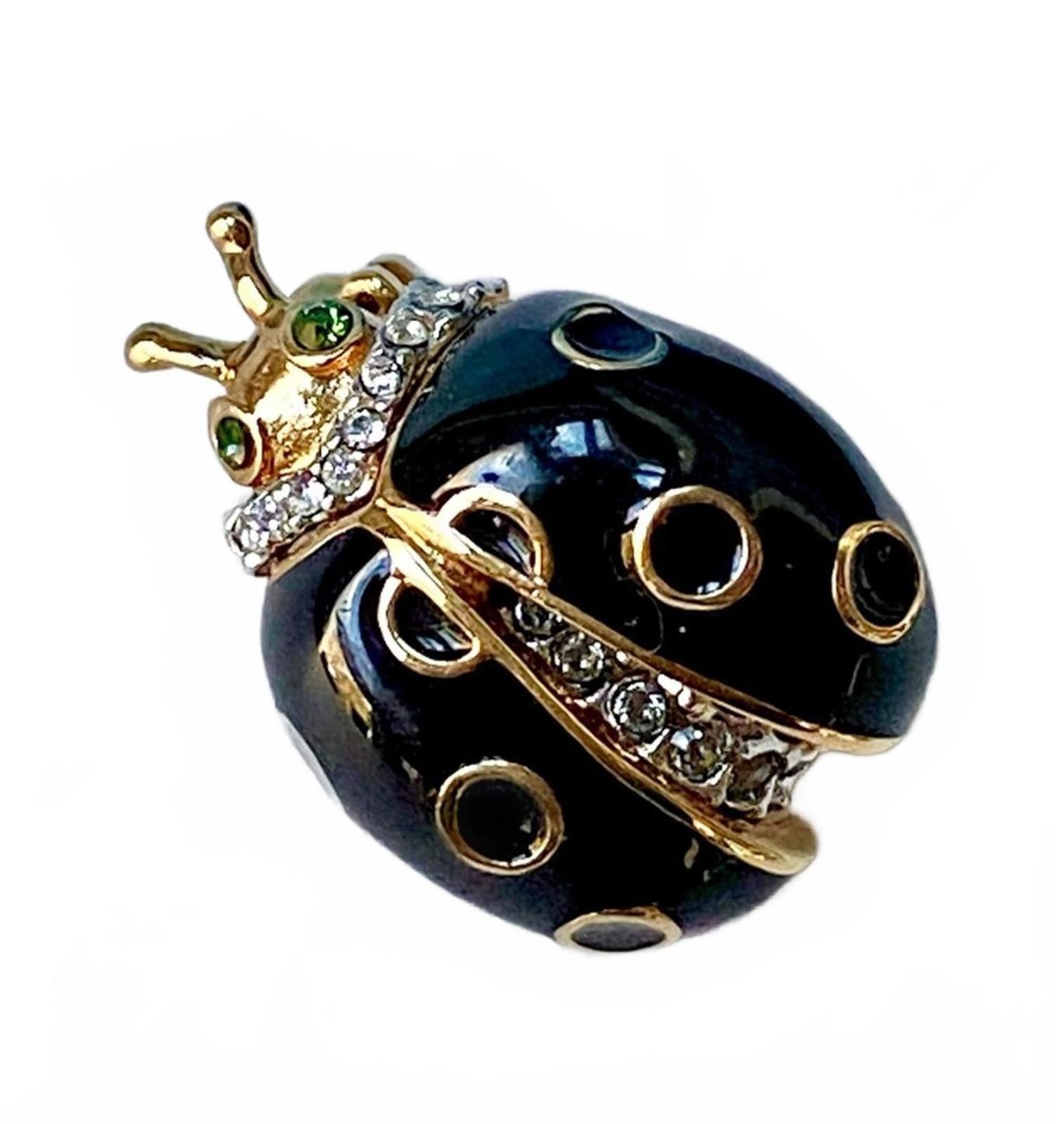 St. John Vintage St. John Gold Black Enamel Rhinestone Ladybug Brooch Size ONE SIZE - 1 Thumbnail