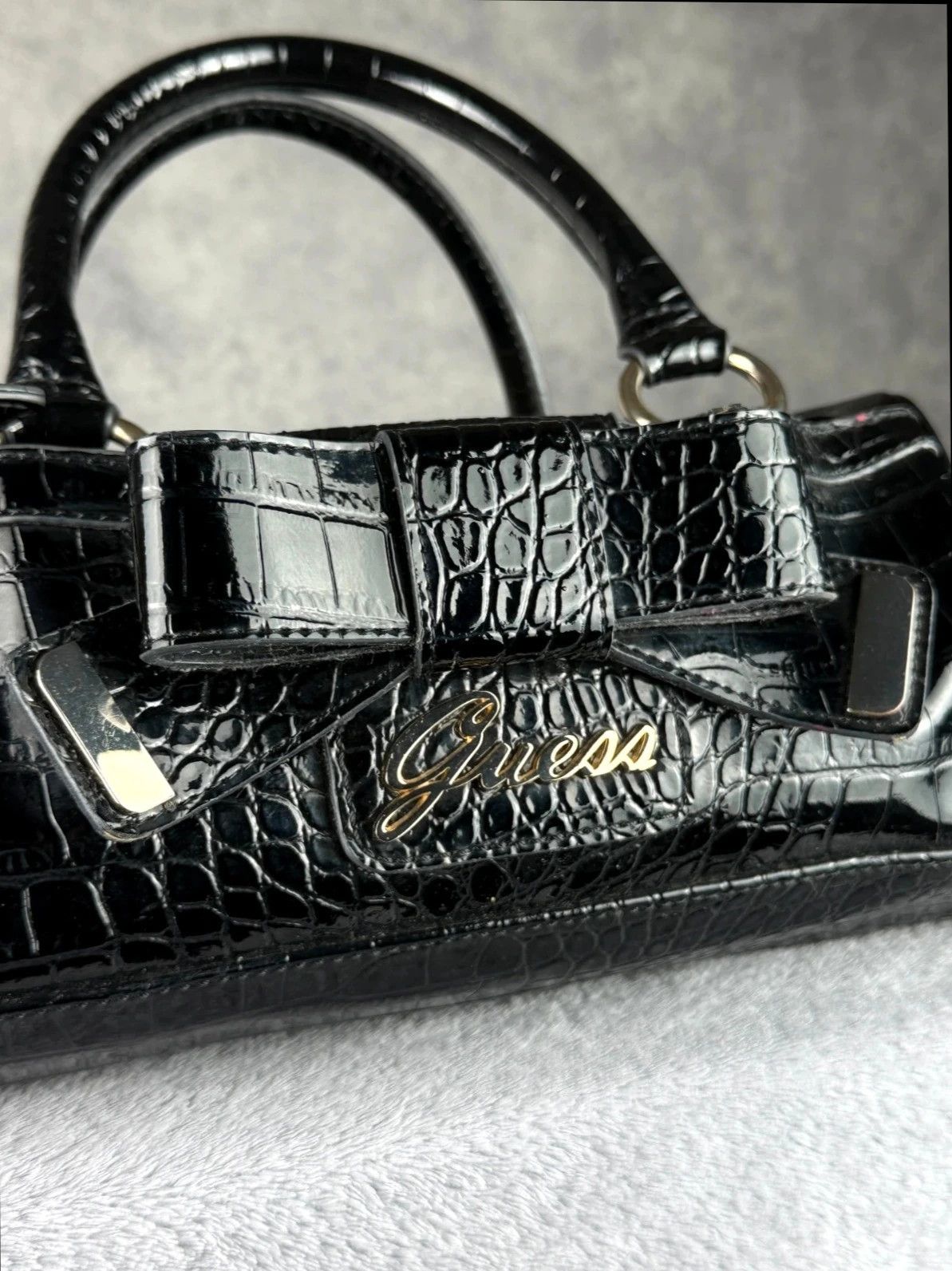 Guess Guess Patent Croc Handbag Black Bow Coquette Size ONE SIZE - 3 Thumbnail